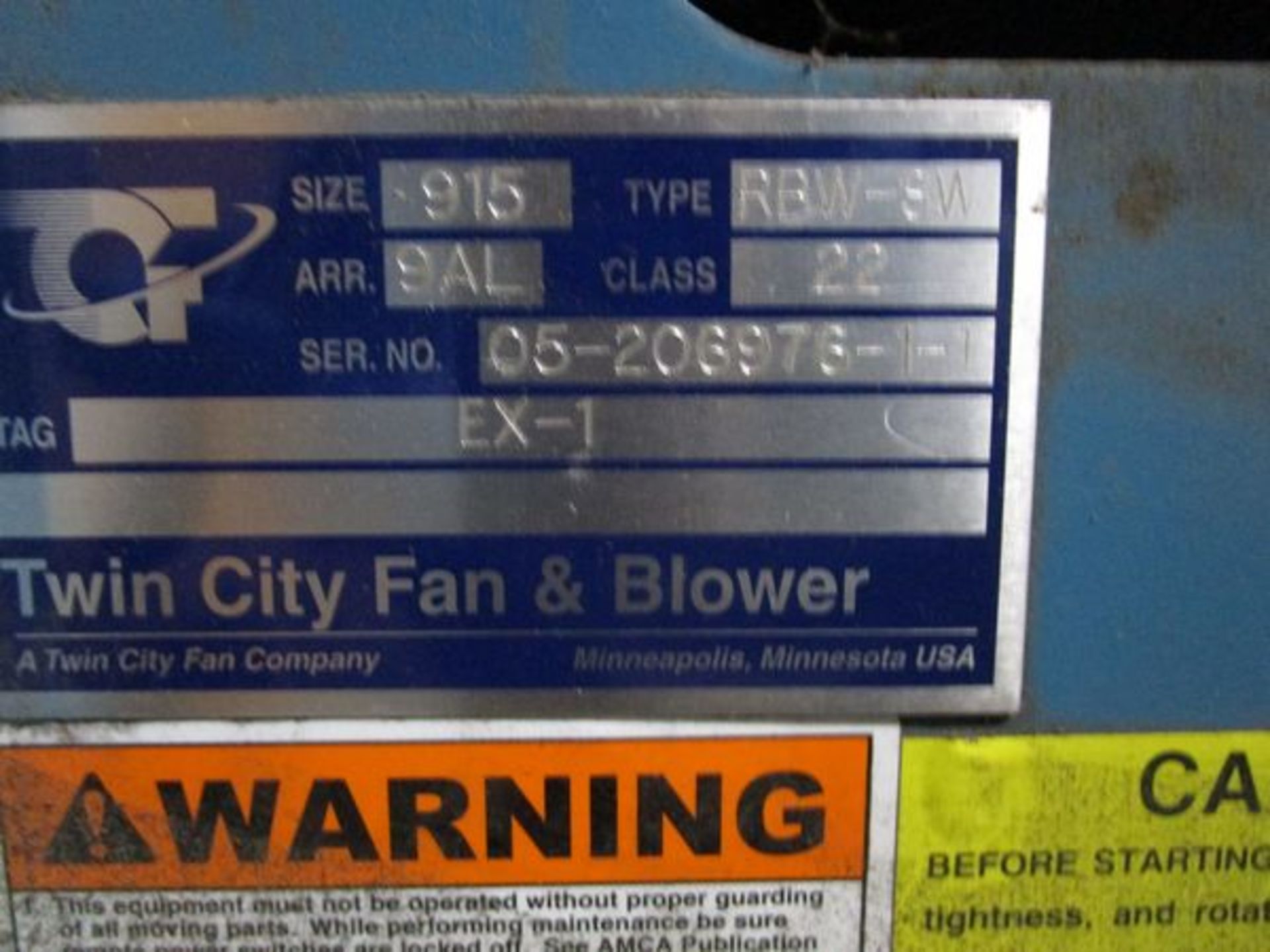 Twin City Fan Type RBW-SW Blower, Size 915, s/n 05-206976-1-1, 20 HP w/Cyclone (Located in W. - Image 2 of 4