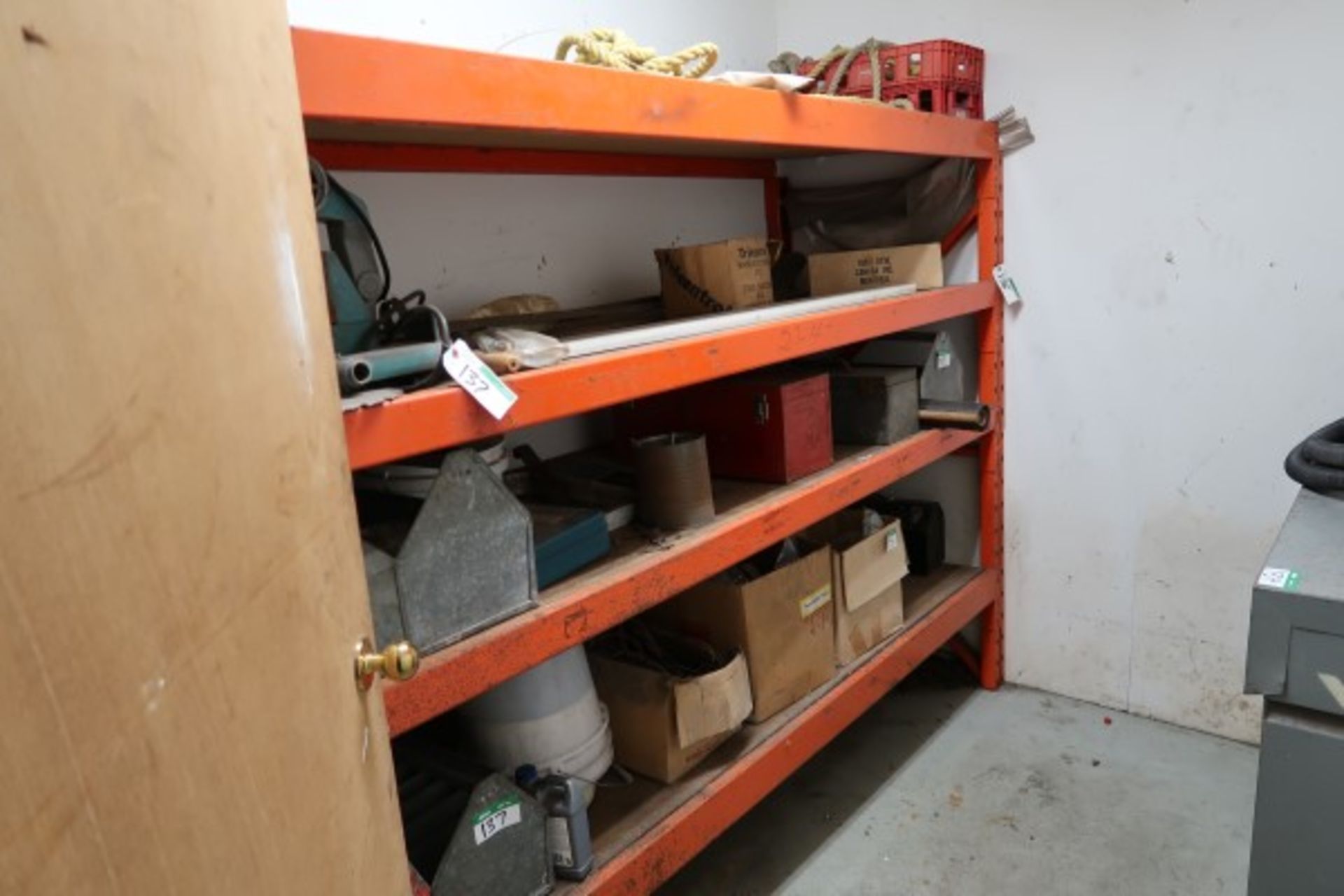 1 SECTION OF PALLET, 4 SHELF, ORANGE RACKING (Not contents)