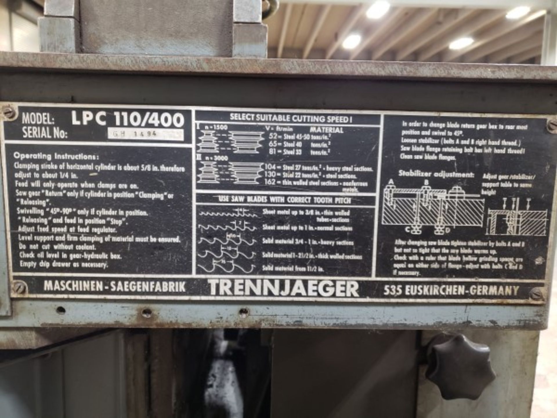 TRENNJAEGER LPC CIRCULAR COLD SAW, 220V/3 W/FEED TABLE - Image 4 of 5