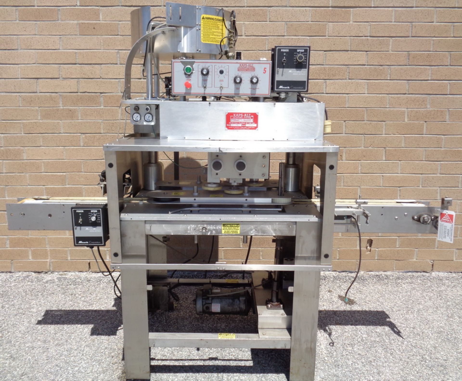 Kaps All 6 Spindle Automatic Capper, Model G-A, S/N 3802. Includes FSRF-24 centrifugal cap feeder.