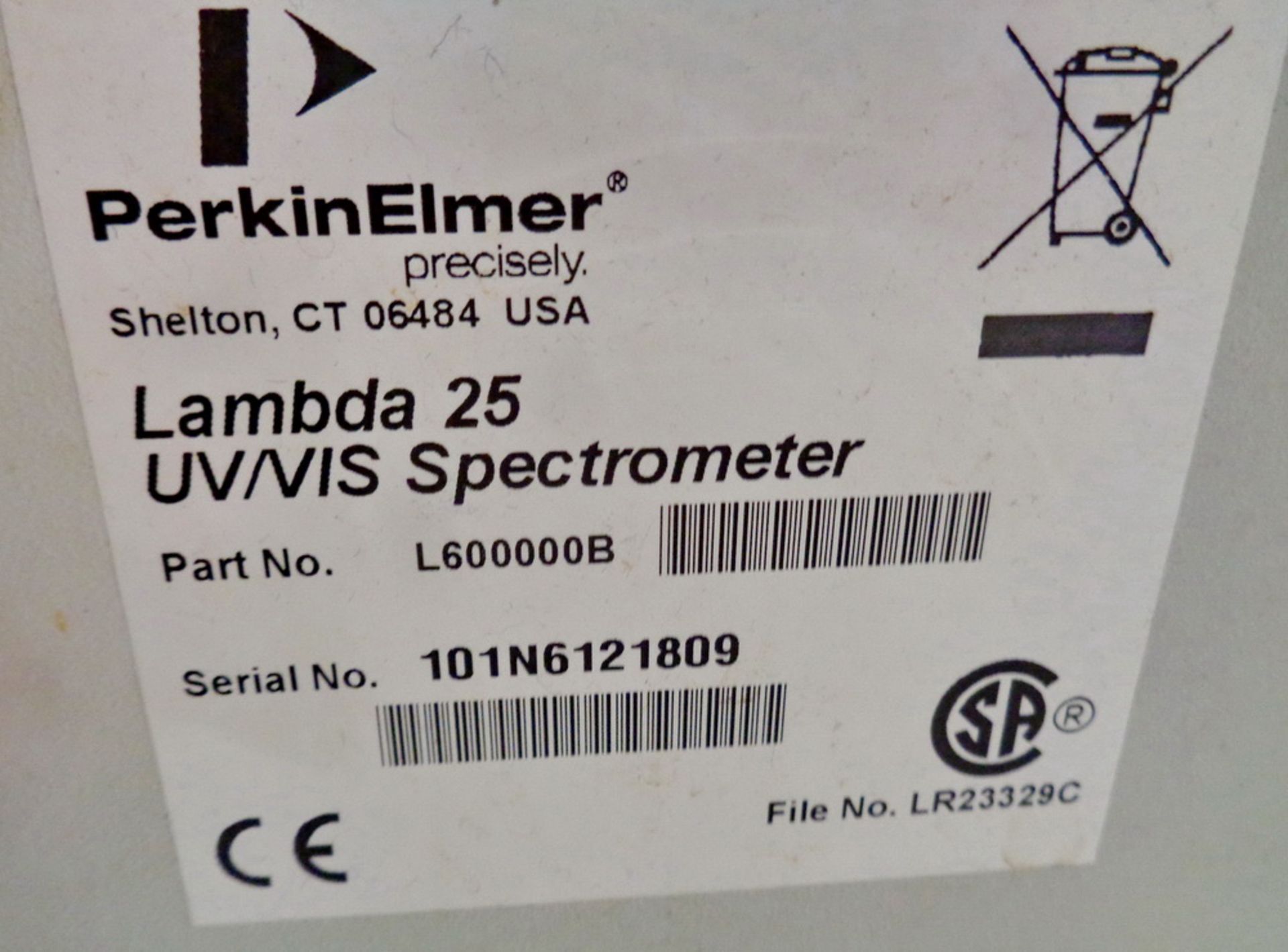 Perkin Elmer UV/VIS Spectrometer, Lambda 25 - Image 5 of 5