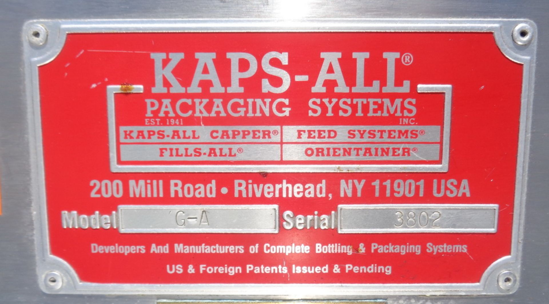 Kaps All 6 Spindle Automatic Capper, Model G-A, S/N 3802. Includes FSRF-24 centrifugal cap feeder. - Image 6 of 13