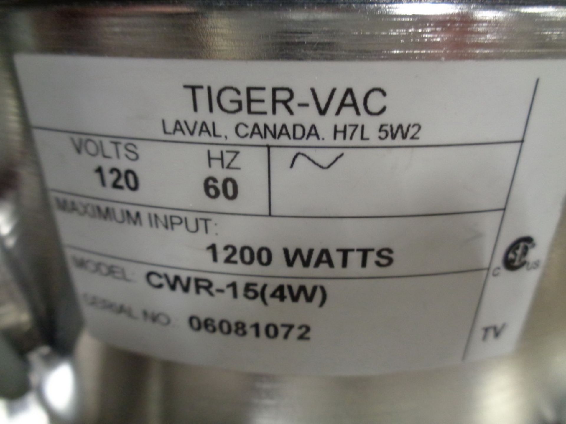 Unused Tiger Cleanroom Vacuum , 1200 watts, Model CWR-15 (4w) - Image 5 of 5
