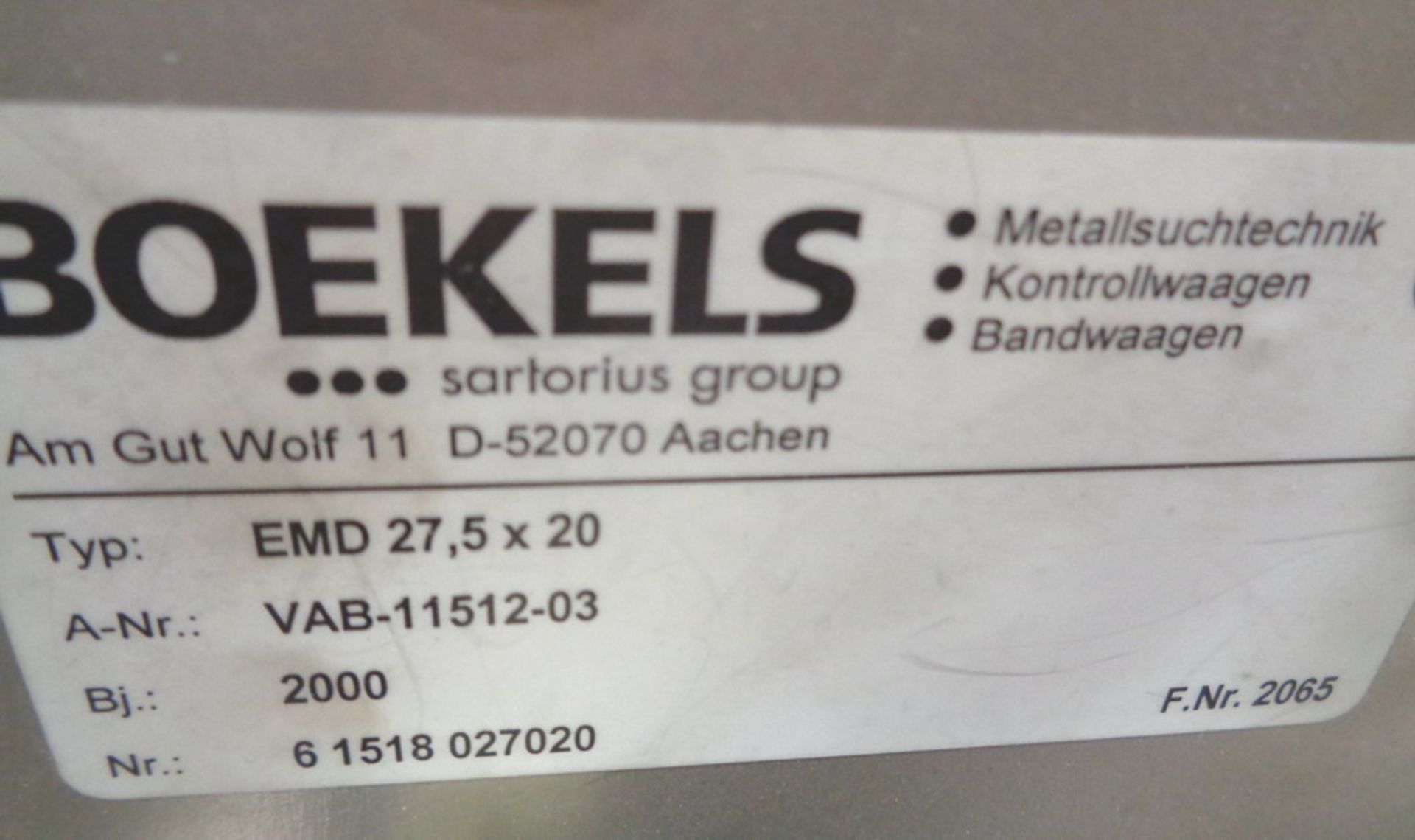 Boekels Packaging Line Bottle Metal Detector, type EMD 275 x 20, A-NRVAB11512-03 - Image 3 of 10