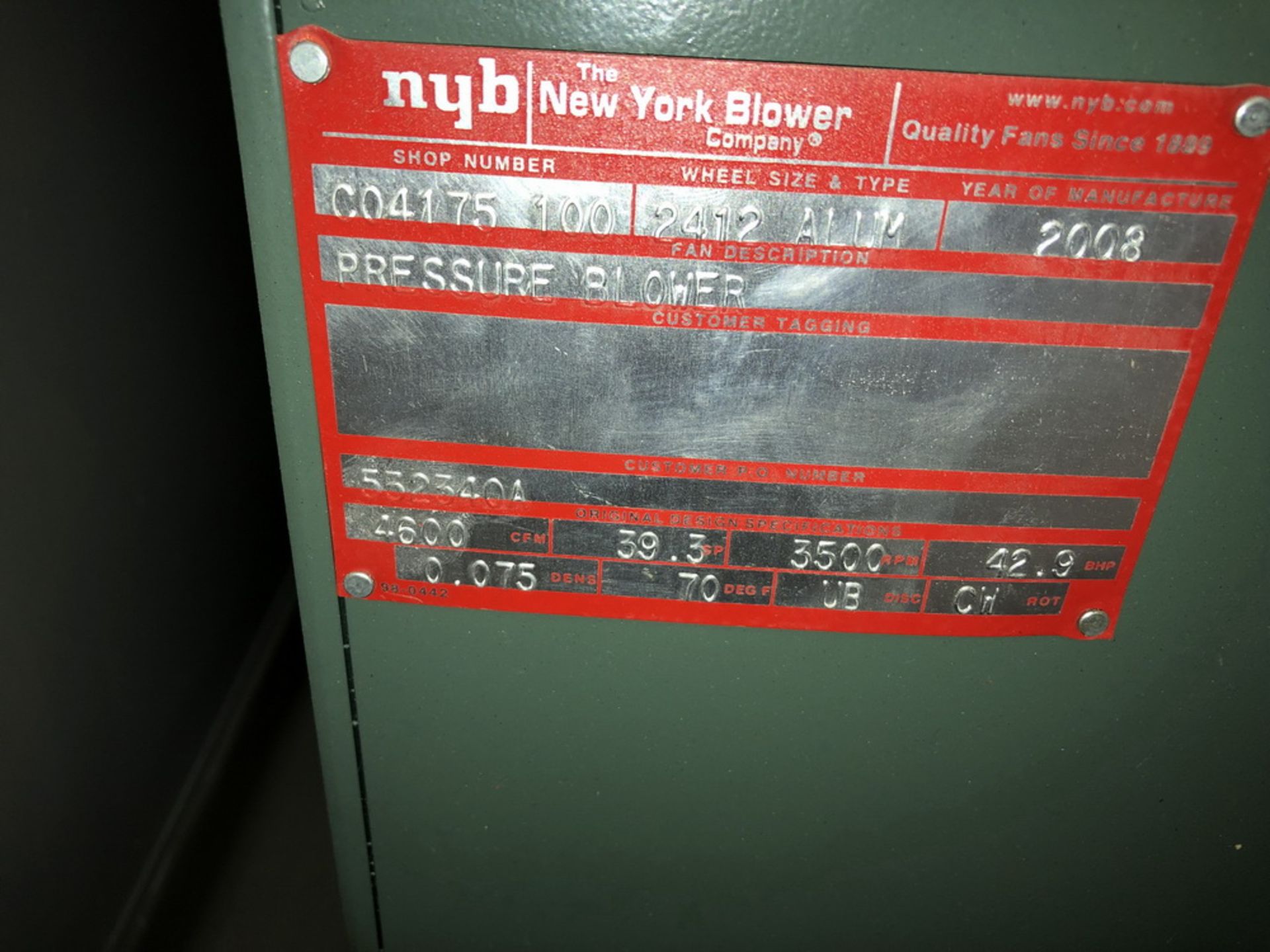 NYB (New York Blower) 50HP Blower, new 2008 - Image 2 of 3