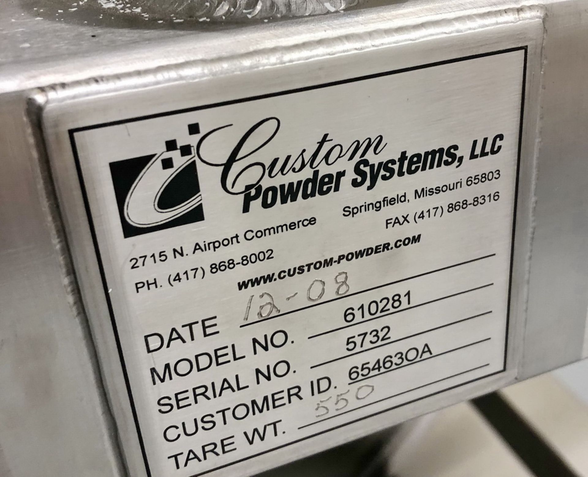 Custom Powder System Stainless Steel Tote Tank, Model 61028, S/N 5732 - Image 2 of 3