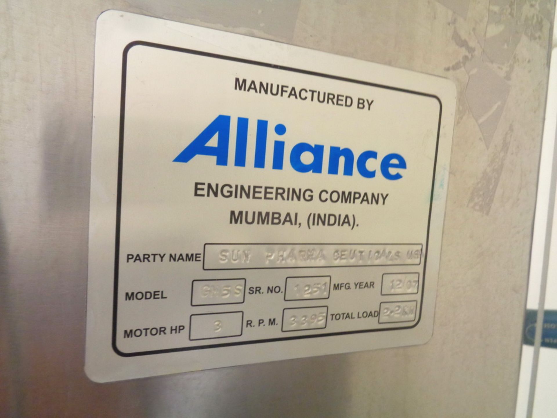 Alliance Engineering Co. Fluid Bed Dryer 5 KG, Model GM-5, S/N 1251 - Image 4 of 9