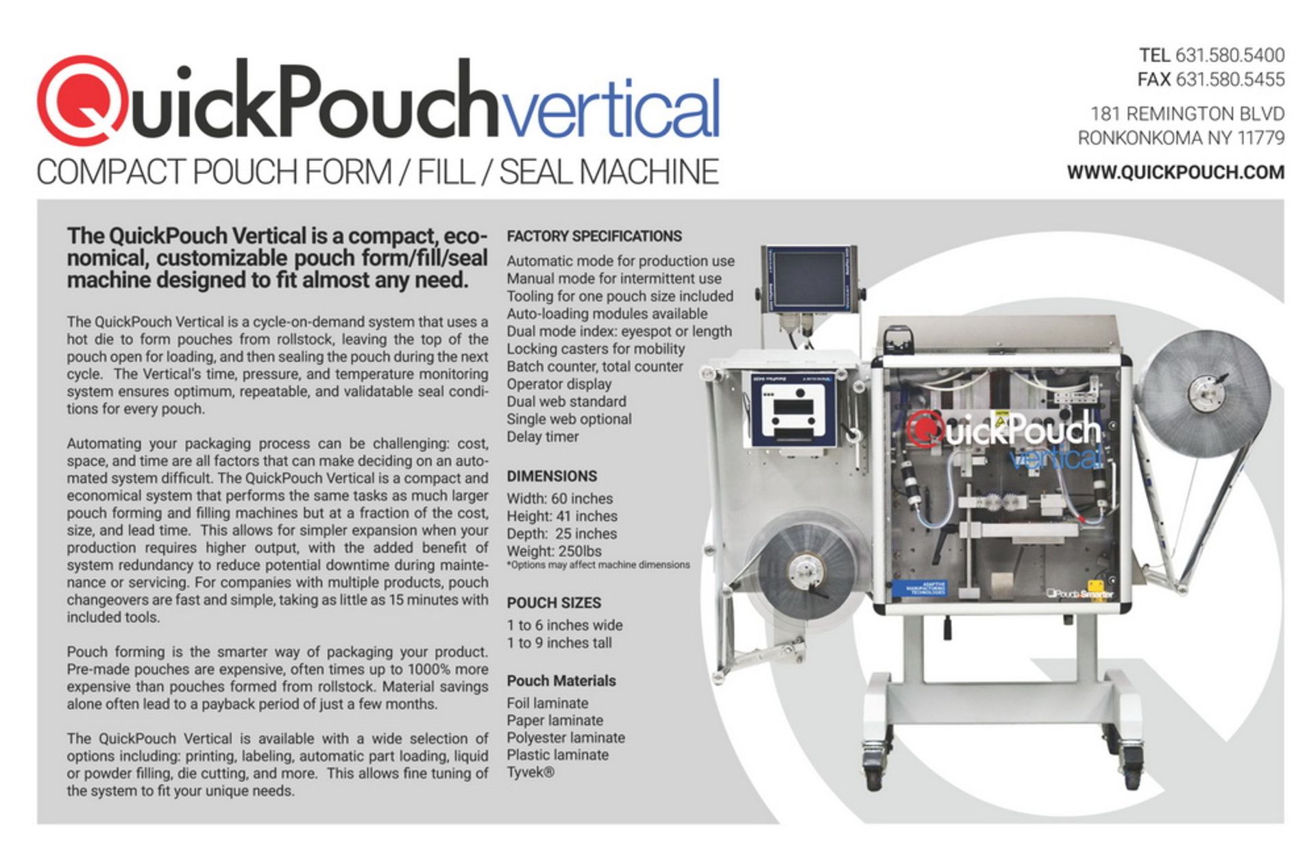 Quick Pouch Vertical Compact Pouch Form/Fill/Seal Machine, new 2011 - Image 11 of 11