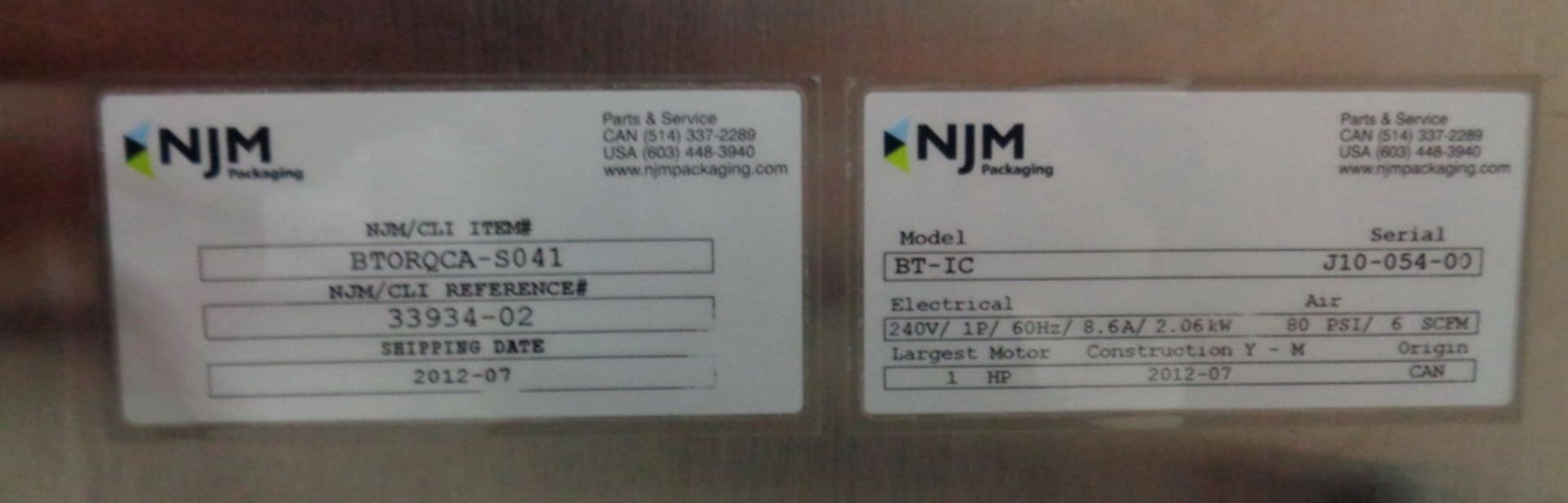 NJM Packaging Beltorque High Speed In-Line Synchronized Belt Type Capper, Model BT-IC - Image 5 of 16