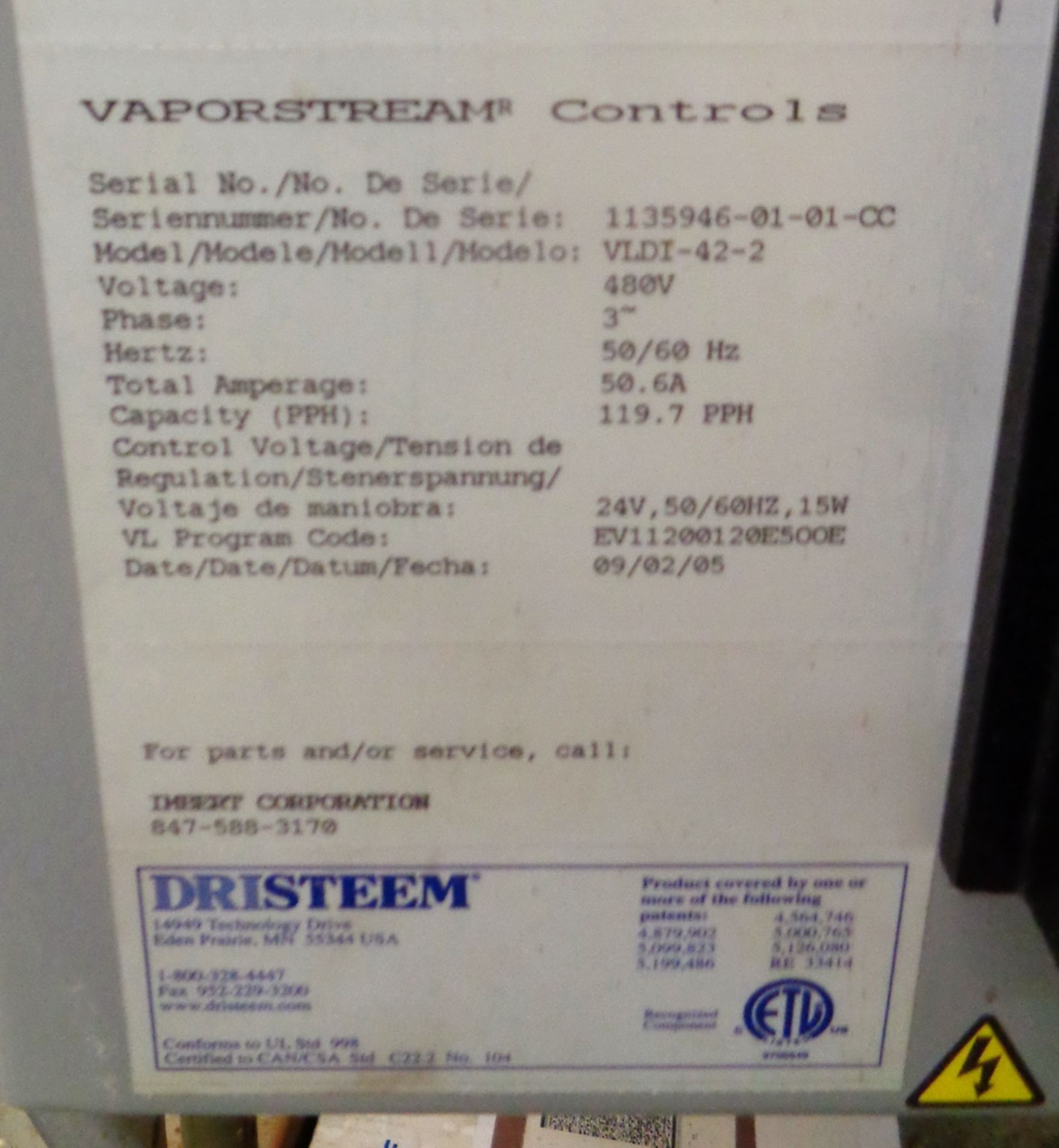 DriSteem Vaporstream Humidifier, Model VLDI-42-2, S/N 1135946-01-01-CC - Image 3 of 4