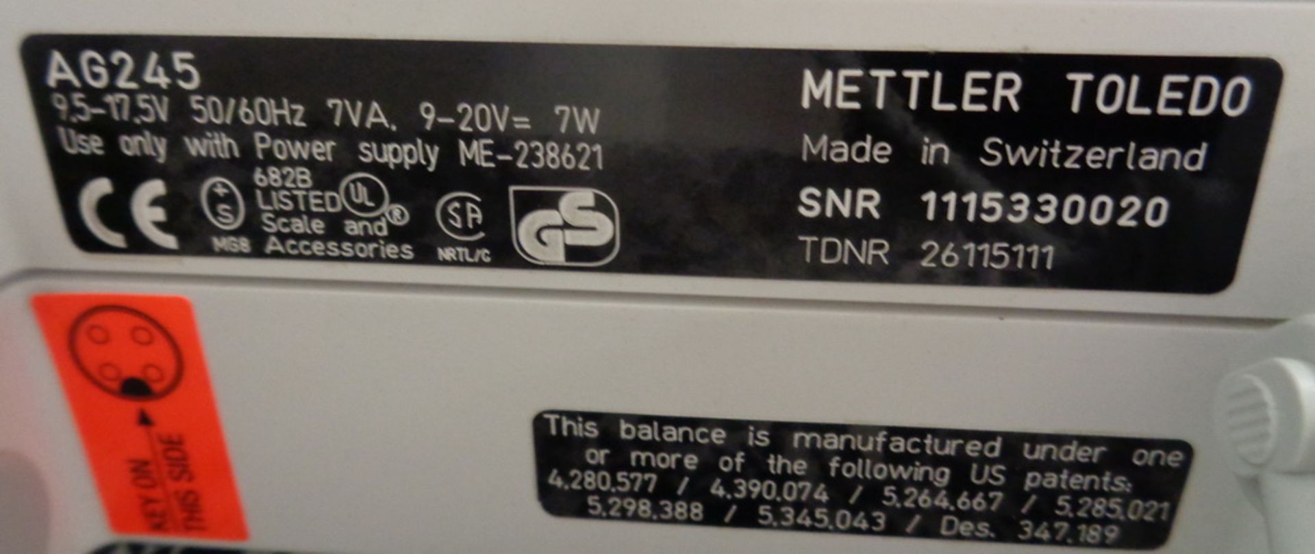 Mettler Toledo 41g/210g Digital Lab Balance, Model AG245, S/N 1115330020 - Image 5 of 5