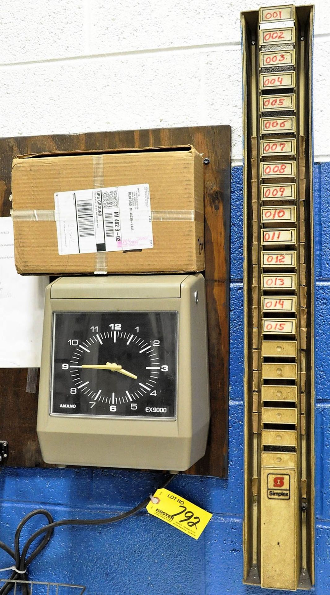 Amano EX9000 Time Clock with Cards and Rack