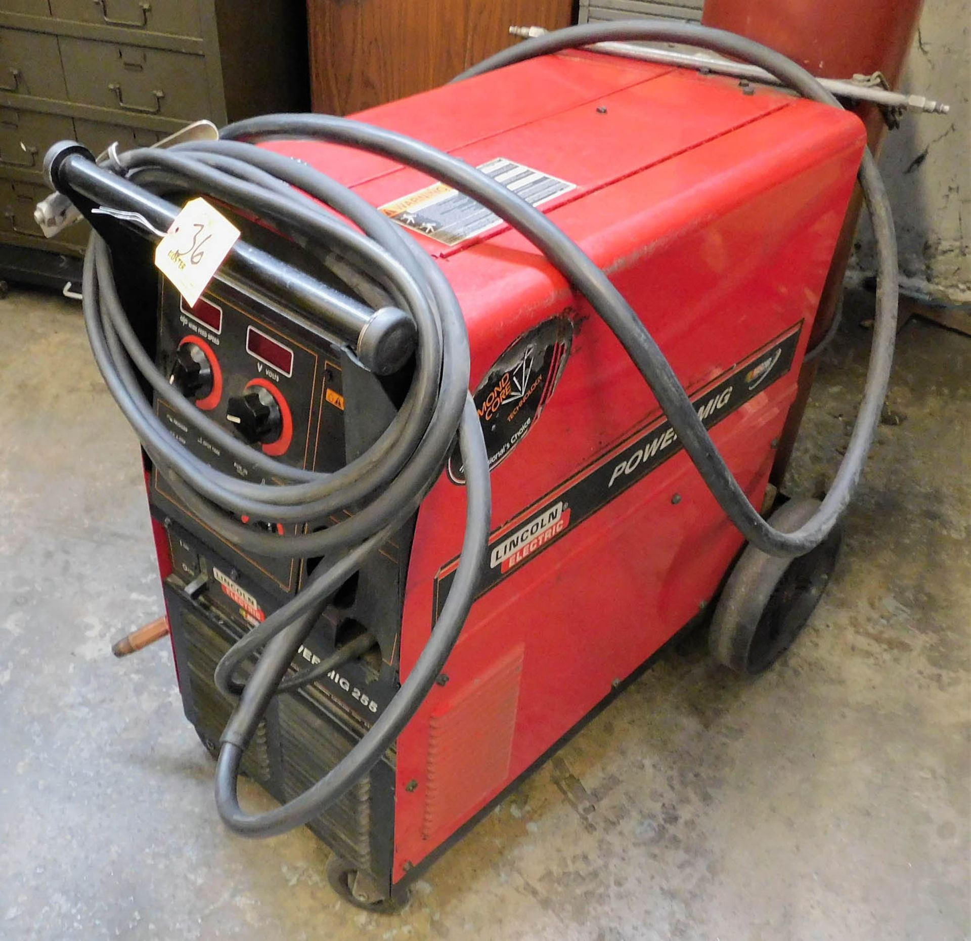 LINCOLN ELECTRIC POWER MIG 255 WELDER, S/N: V1020452858 (NO TANK)