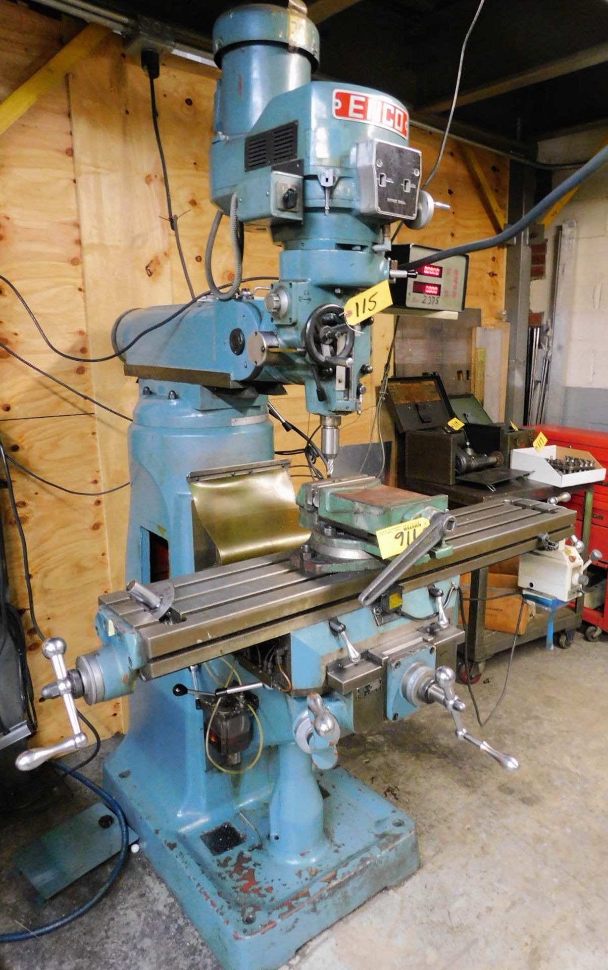 ENCO MDL. 100.1599 KNEE TYPE VERTICAL MILLING MACHINE, 1.5KW MOTOR, 70-4200 RPM, 9" X 48" ENCO POWER - Image 2 of 3