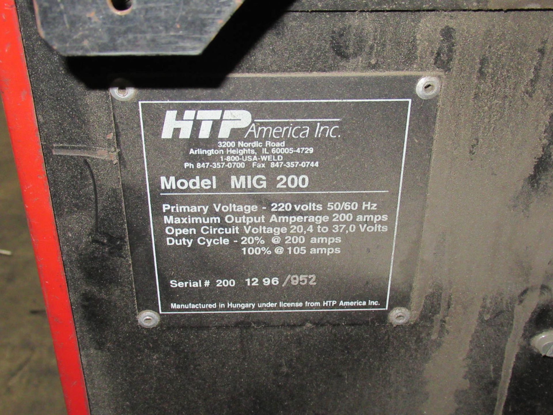 HTP MDL. MIG200 200-AMP MIG WELDER, S/N: 200 12 96/952 - Image 2 of 2