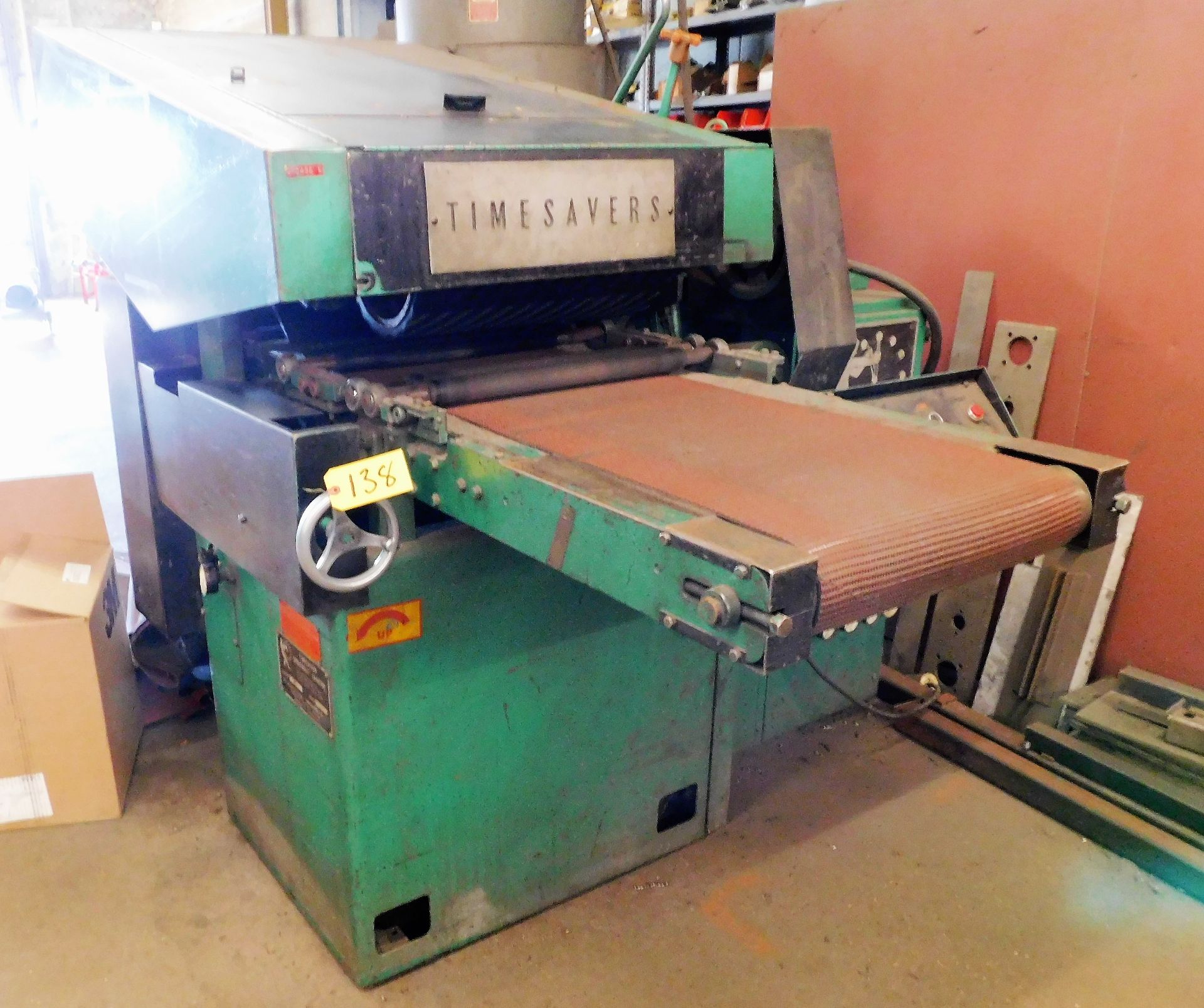 TIME SAVER MDL. TOP 18 SPEED BELT SANDER, 18" WIDE WITH KALAMAZOO DUST COLLECTOR