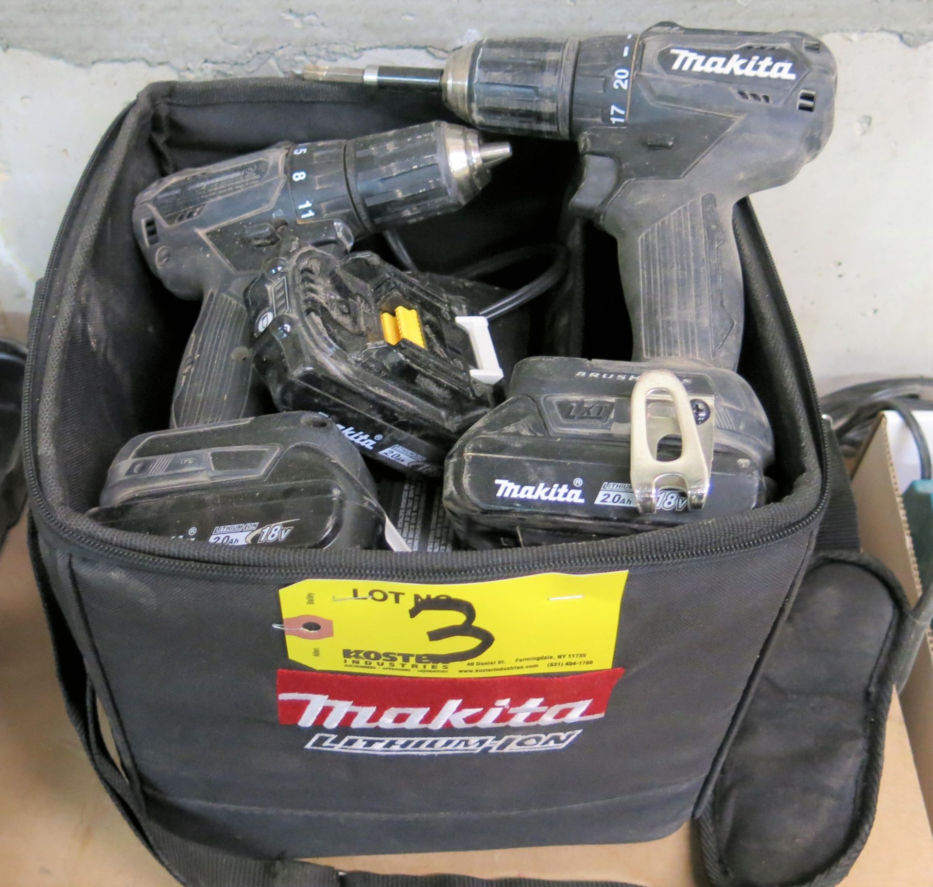 (2) MAKITA 18V LITHIUM ION CORDLESS DRIVERS MDL. XFD11, (3) MAKITA 18V LITHIUM ION BATTERIES, (1)