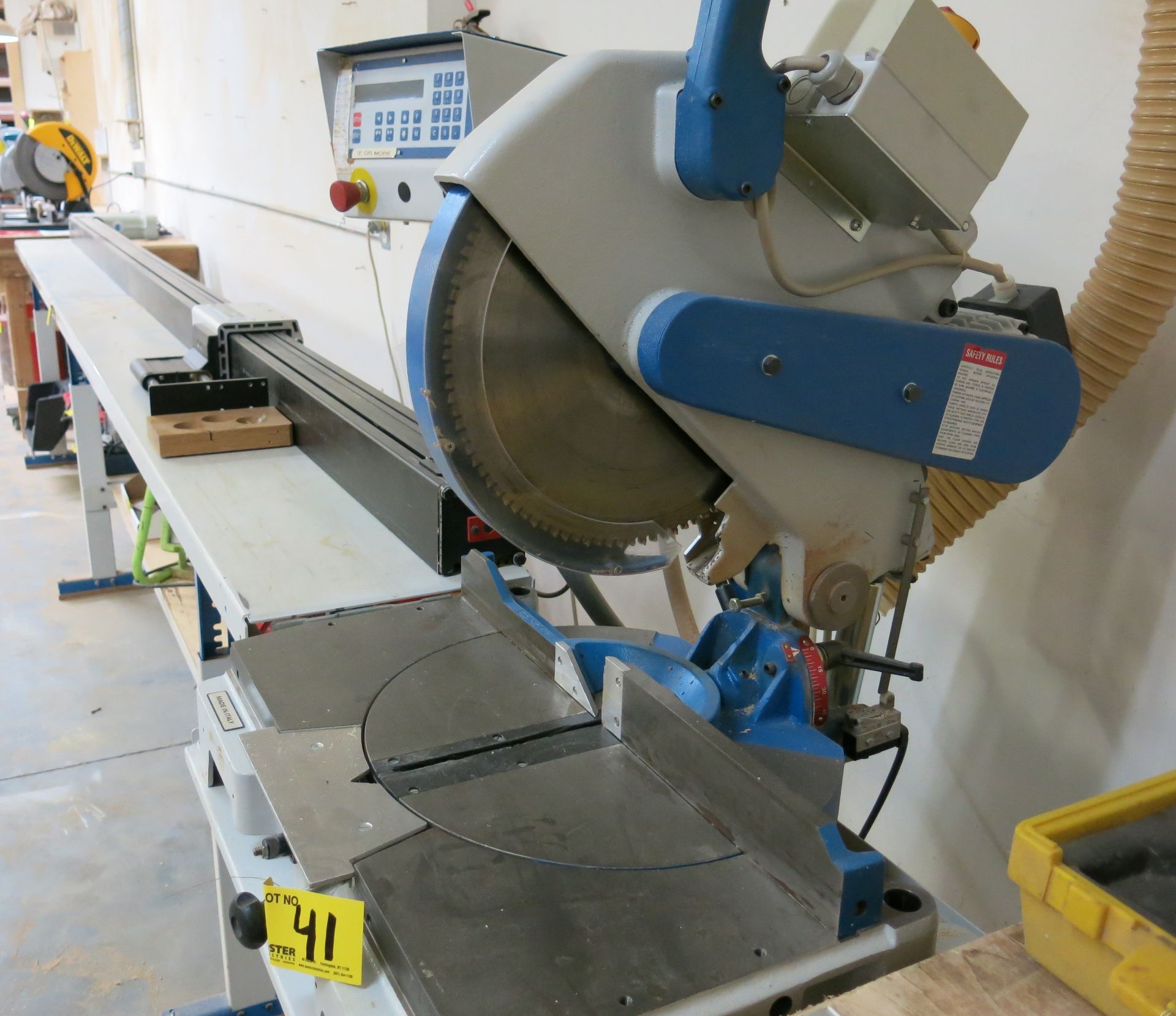 (1) OMGA MDL. T53 350 12" MITER SAW, WITH OMGA MDL. EP4000SX 15 FT. FINE POSITIONING SYSTEM WITH