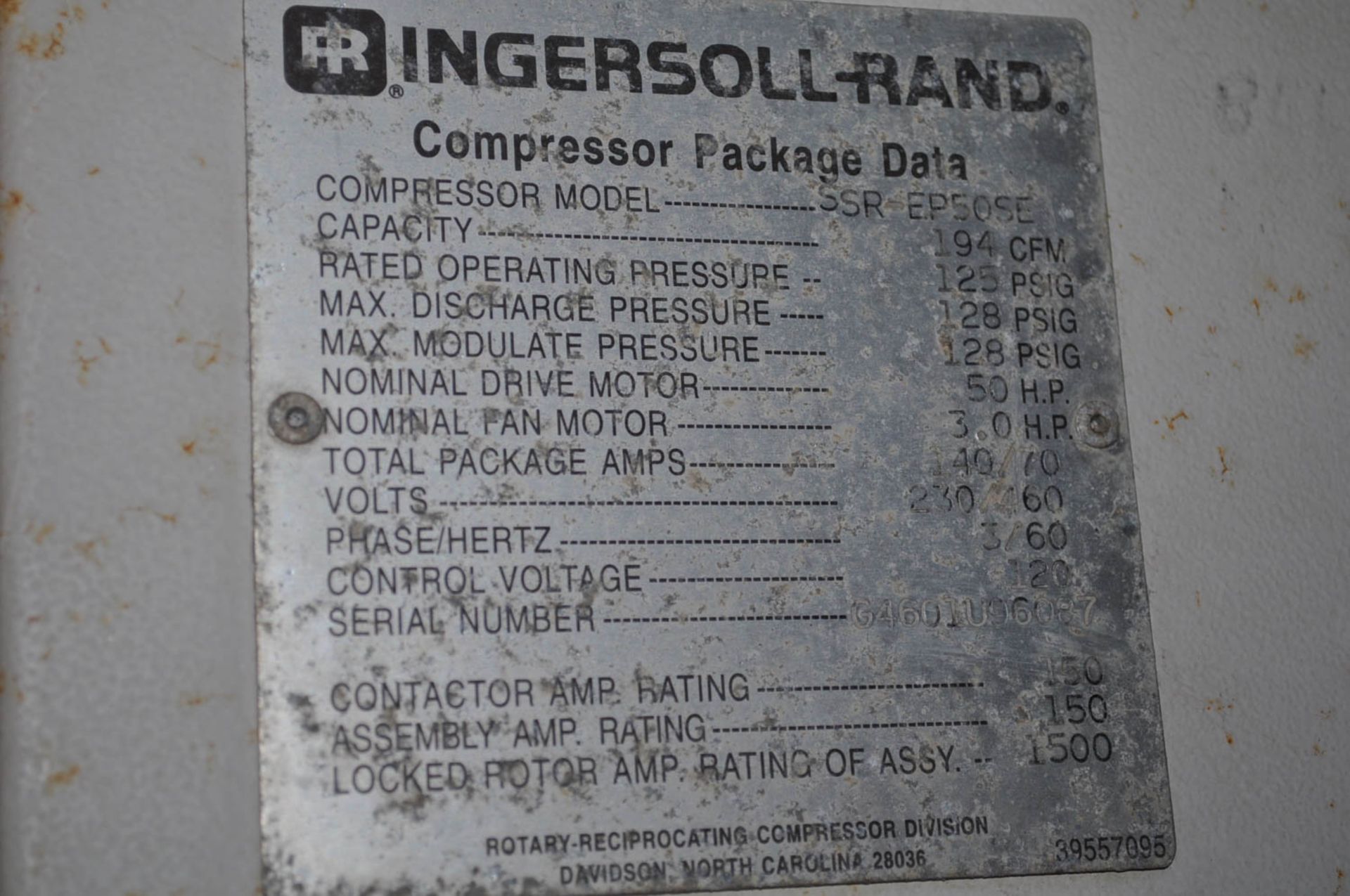 50HP INGERSOLL RAND MDL. SSR-EP50SE ROTARY SCREW TYPE AIR COMPRESSOR, WITH INTELLISYS TOUCH - Image 4 of 4