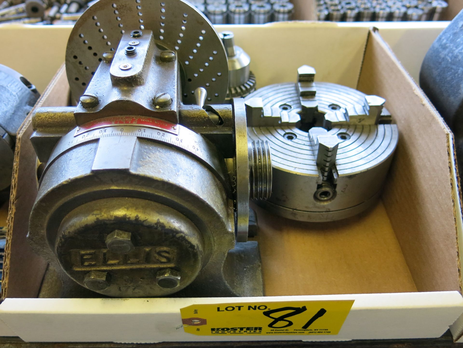 (1) ELLIS INDEXER WITH 4-JAW CHUCK AND INDEXING PLATES