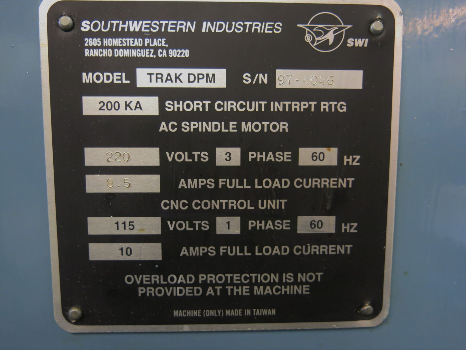 (1) TRAK CNC 3-AXIS VERTICAL MILLING MACHINE WITH APPROXIMATELY 50" T-SLOT TABLE, KURT POWER LOCK - Image 4 of 6