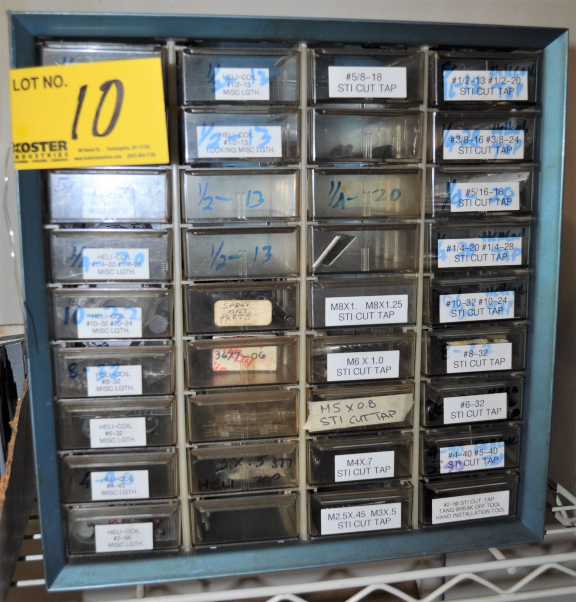 PARTS CABINET WITH ASSORTED HIGH SPEED TAPS
