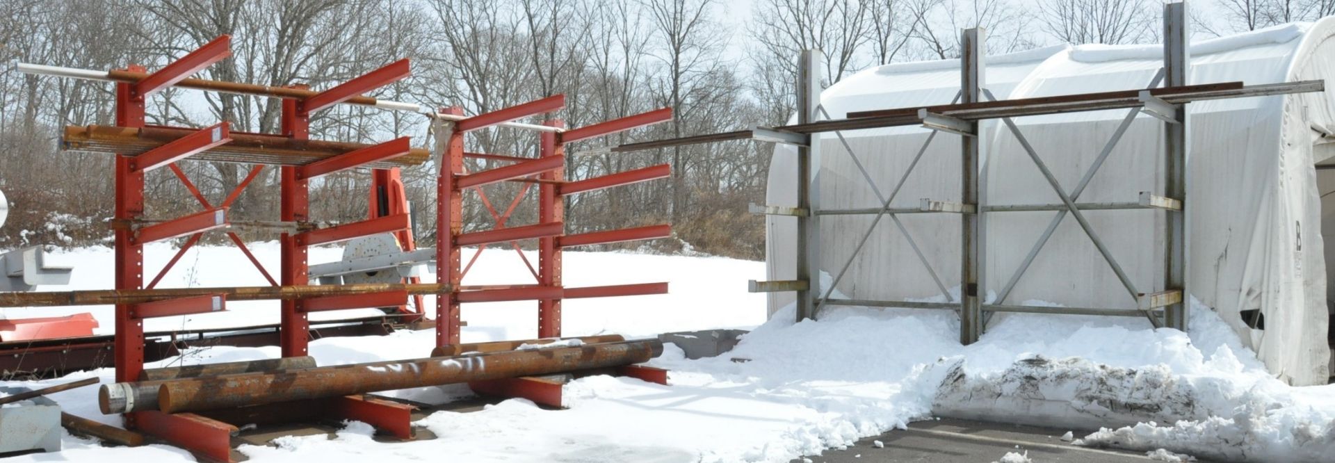 (3) CANTILEVER STEEL STOCK RACKS, (CONTENTS NOT INCLUDED), (OUTSIDE)