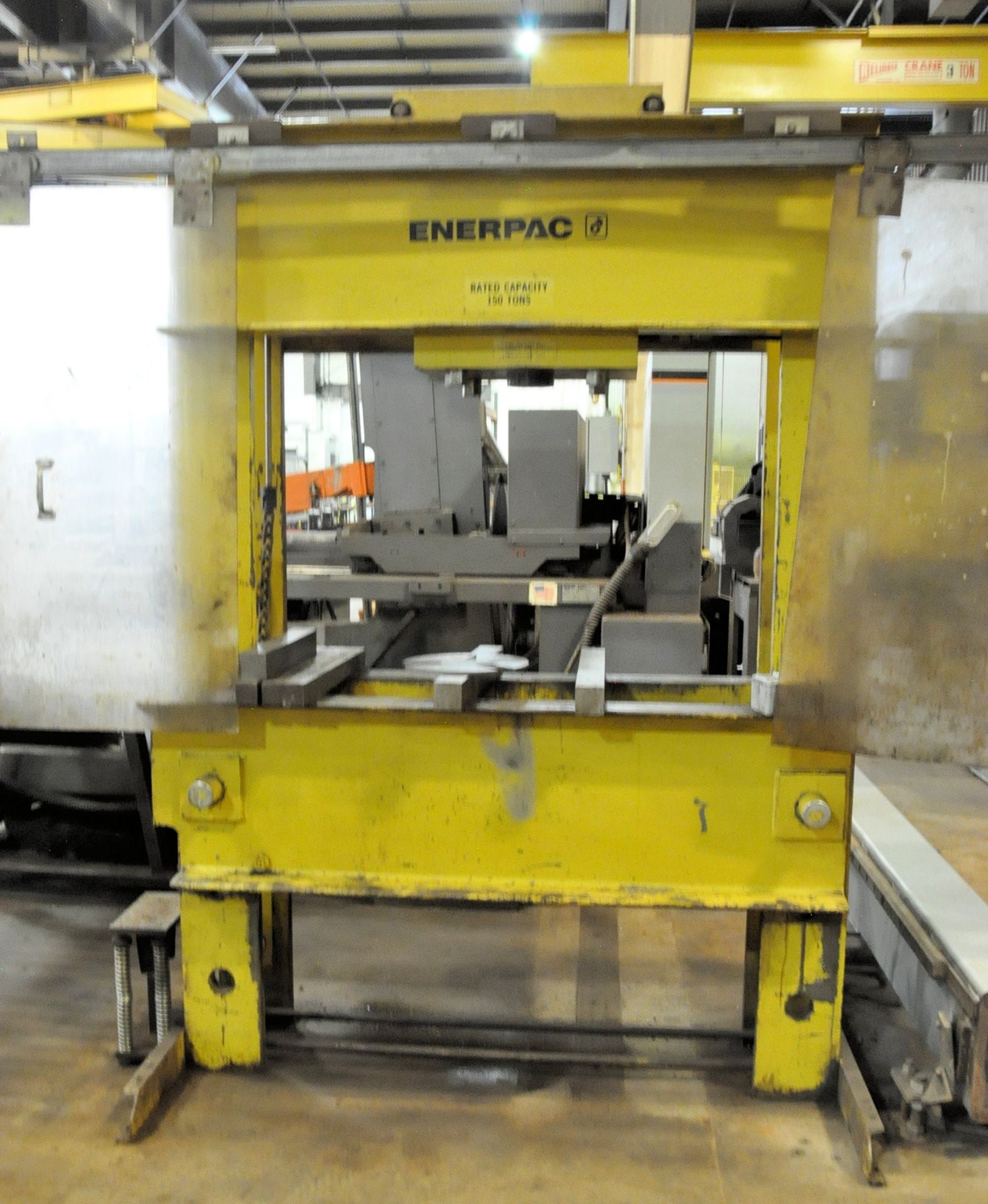 ENERPAC 150-TON CAPACITY H-FRAME HYDRAULIC PRESS, WITH SLIDING HEAD, 48" BETWEEN UPRIGHTS, - Image 3 of 4