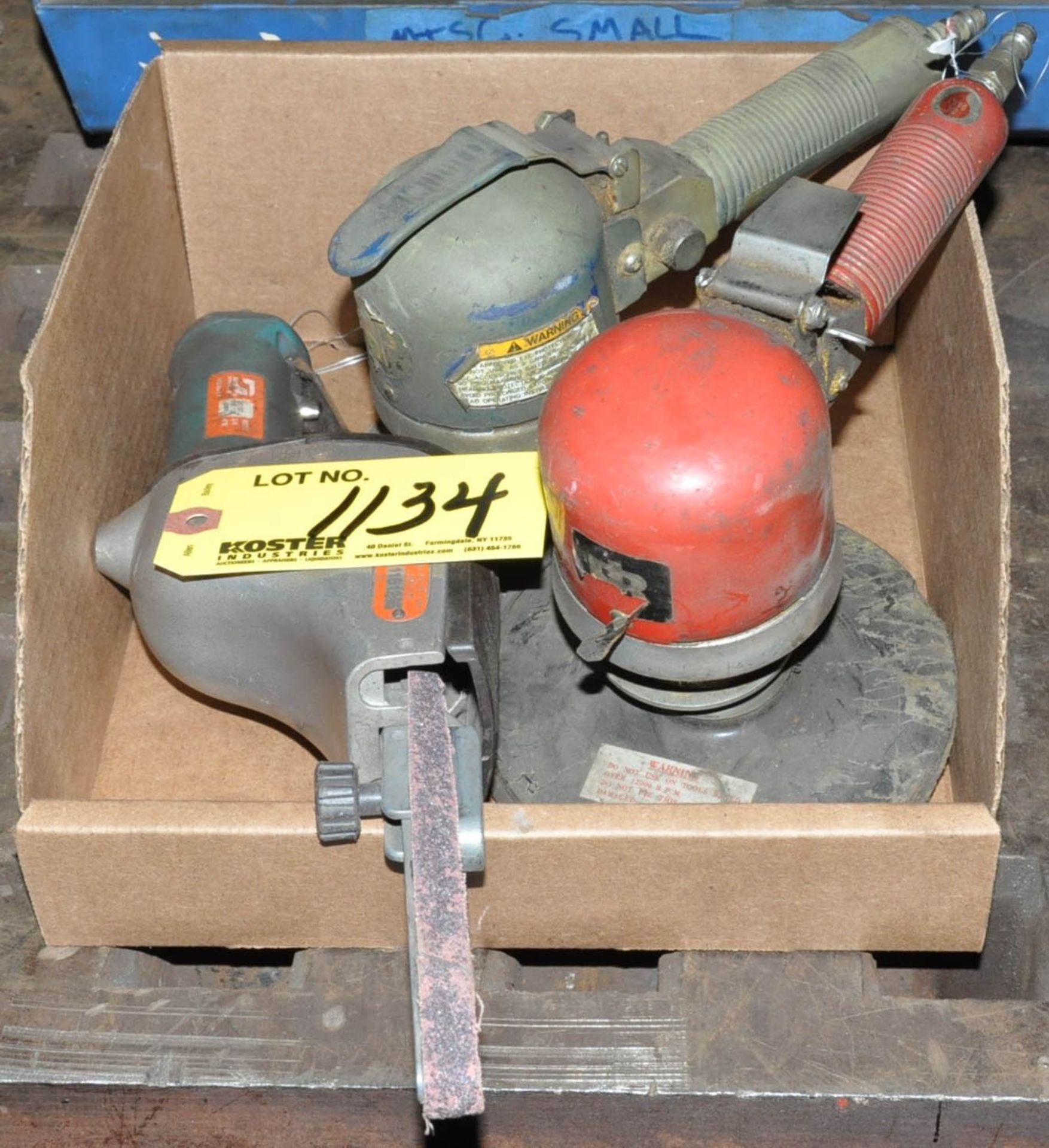 (2) PNEUMATIC ORBITAL PAD SANDERS AND (1) DYNABRADE 1/2" BELT SANDER IN (1) BOX