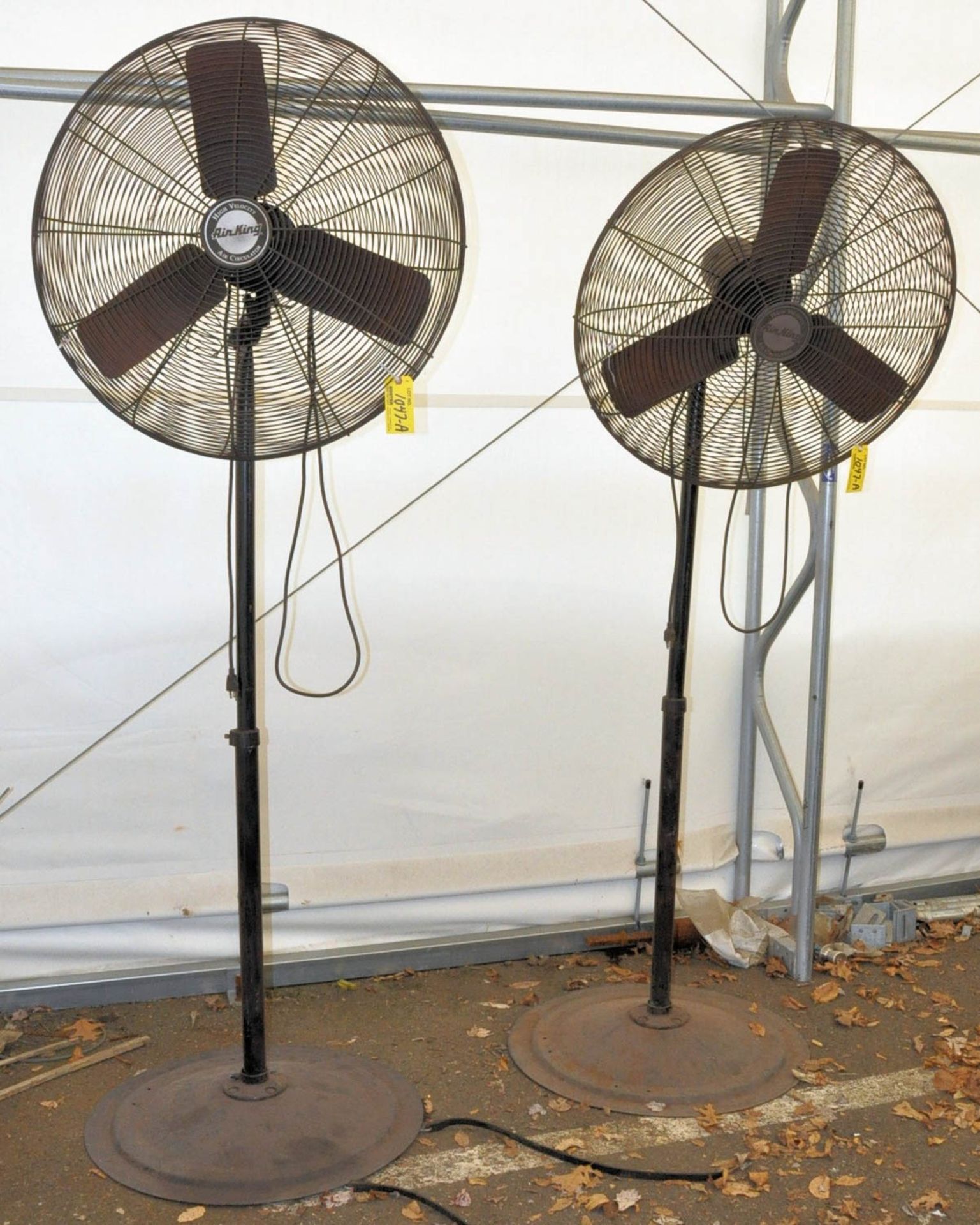 (2) PEDESTAL SHOP FANS, (LOCATED ACROSS THE STREET AT MACTON BUILDING 2 STORAGE STRUCTURE)