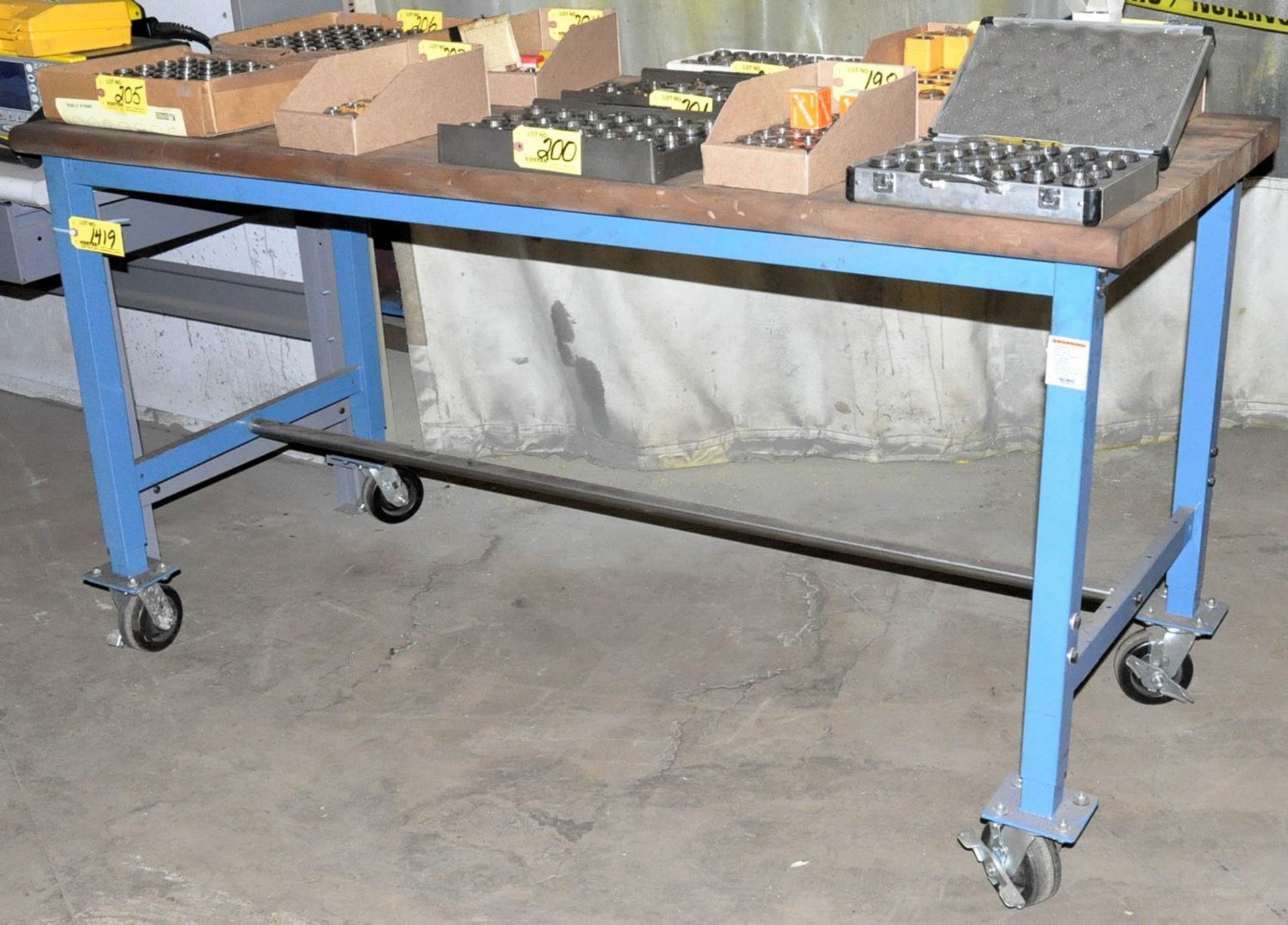 30" X 72" X 38"H PORTABLE HARDWOOD TOP WORK BENCH, (NOT TO BE REMOVED UNTIL EMPTY)