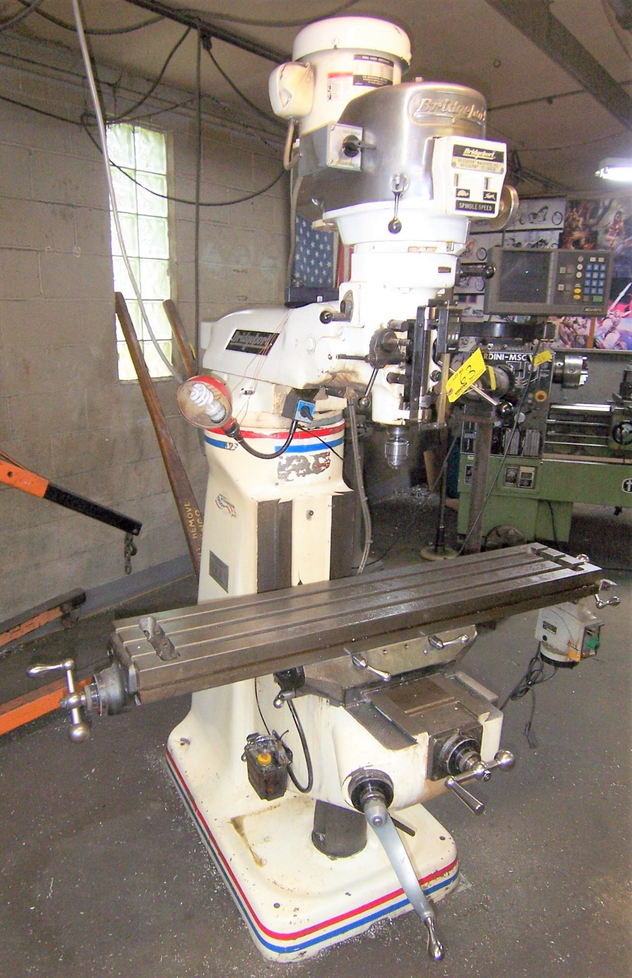 BRIDGEPORT 2HP VERTICAL MILLING MACHINE WITH 9" X 48" POWER FEED TABLE, SPINDLE SPEEDS TO 4,200