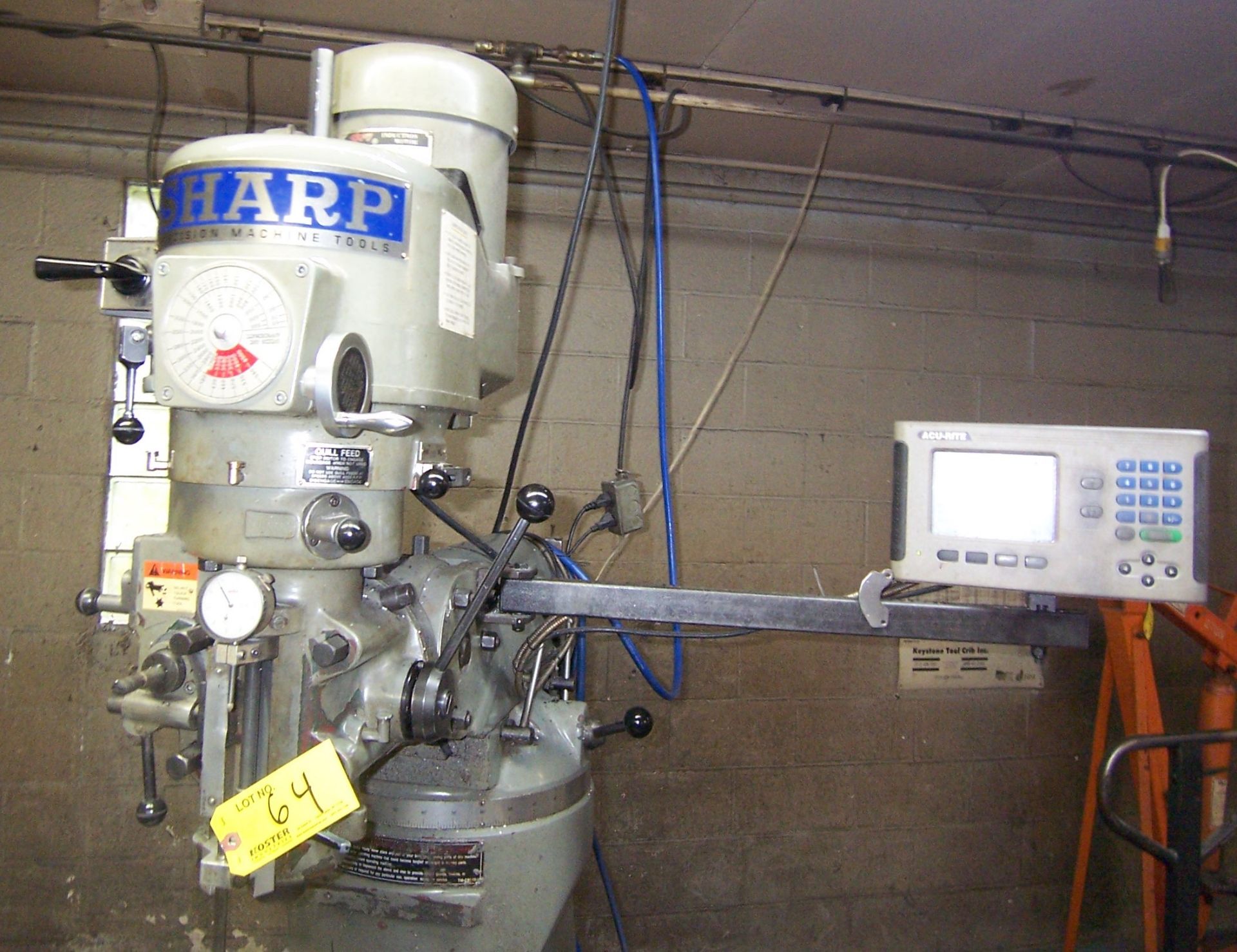 SHARP 3HP VARI-SPEED VERTICAL MILLING MACHINE WITH 9" X 50" POWER FEED TABLE, SPINDLE SPEEDS TO 4, - Image 4 of 4