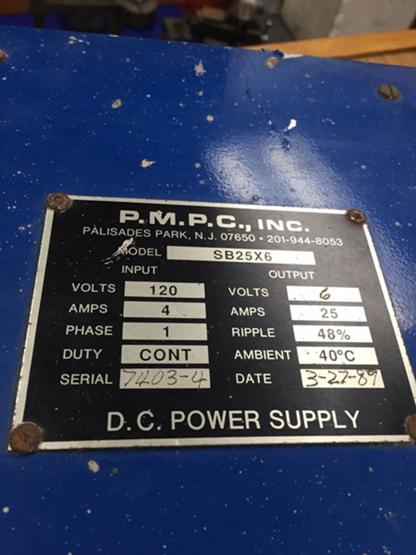 P.M.P.C. MDL. SB25X6 25 AMP DC POWER SUPPLY ELECTRO PLATING RECTIFIER, 120V/1PH/60HZ, INPUT AMPS: 4, - Image 5 of 6