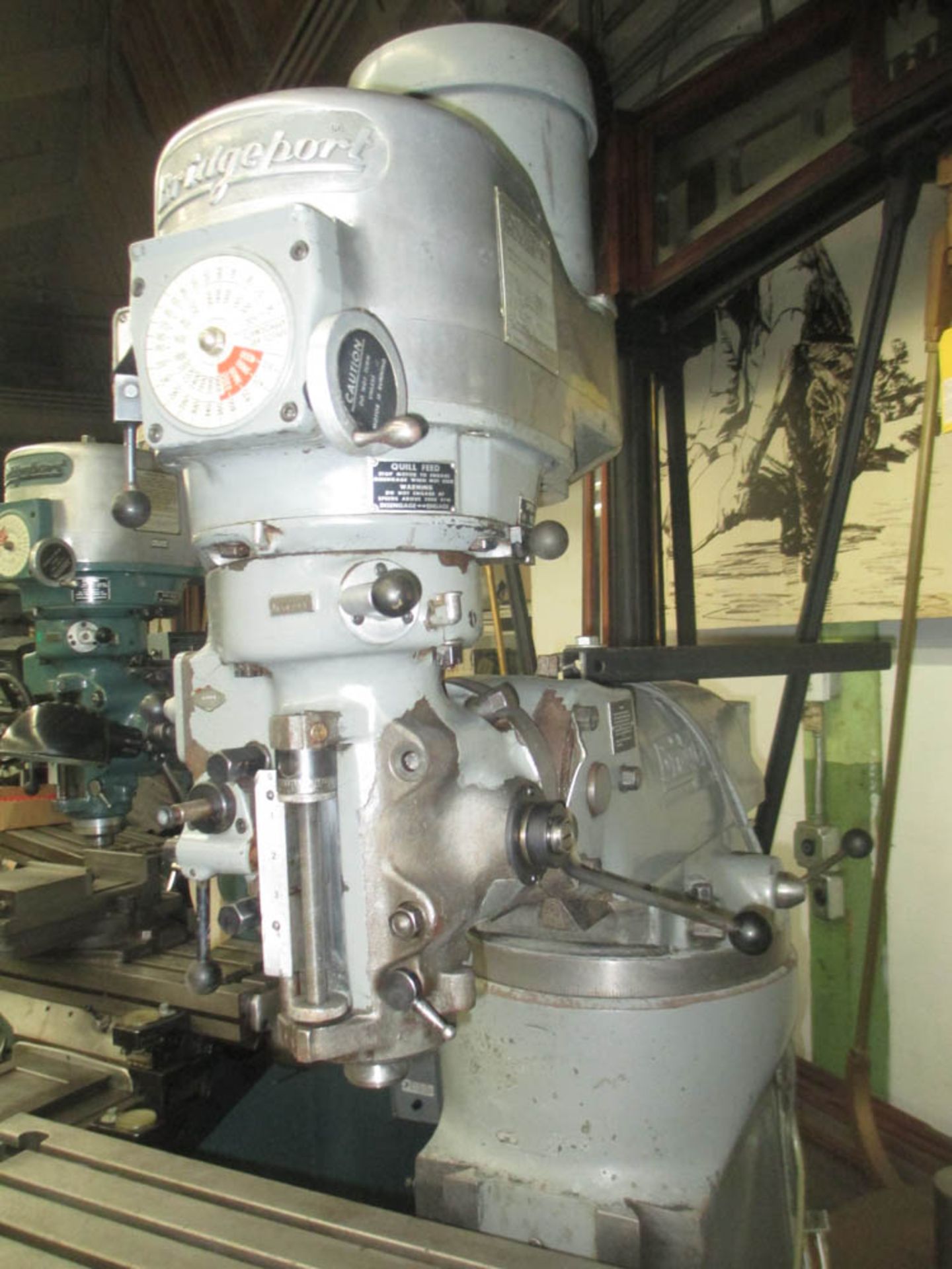 BRIDGEPORT MDL. BR2J 1-1/2 HP VARIABLE SPEED RAM TYPE VERTICAL TURRET MILLING MACHINE, TABLE SIZE: - Image 4 of 12