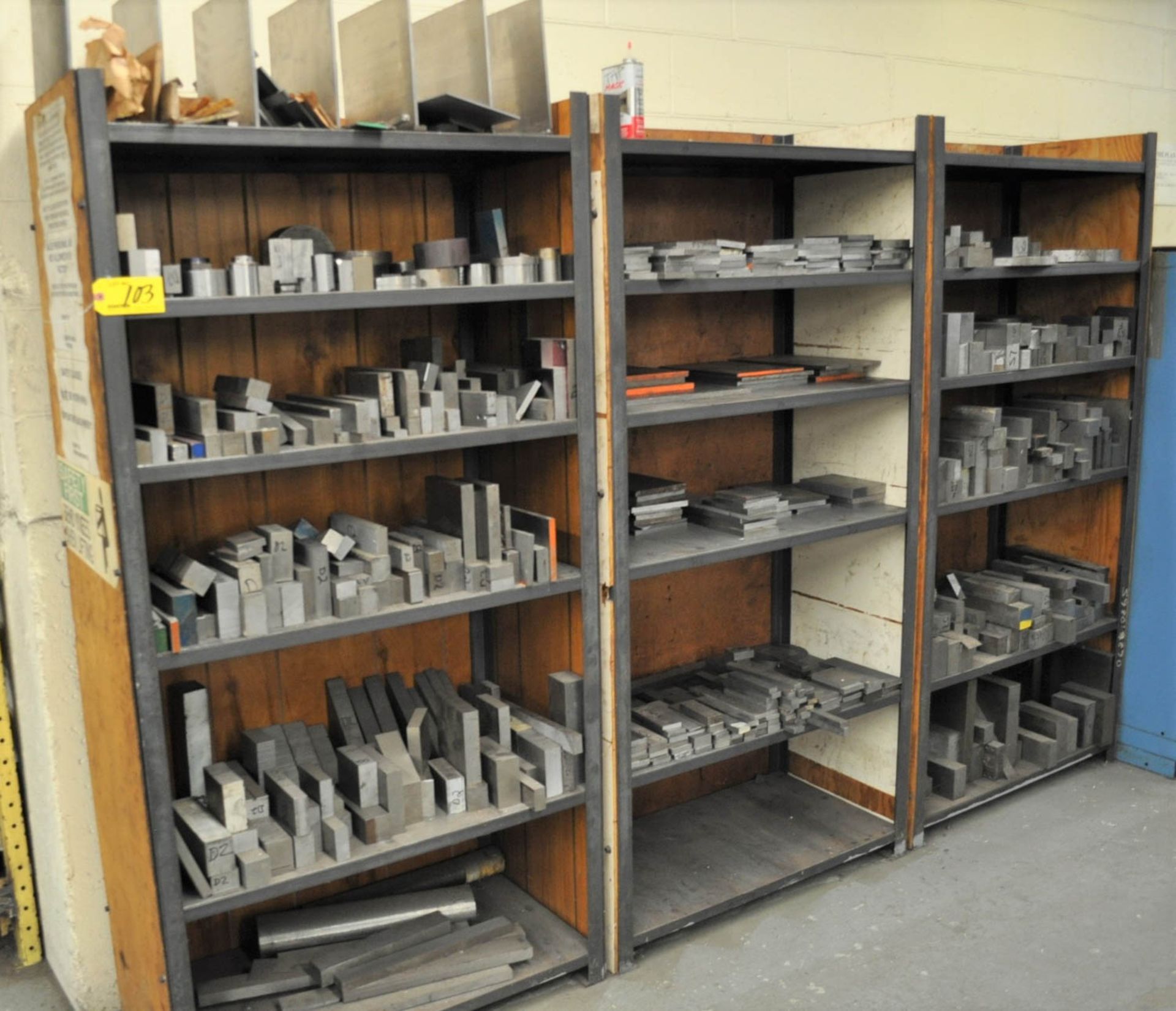 [3] STEEL SHELVES WITH ASSORTED TOOL STEEL & COLD ROLL STEEL