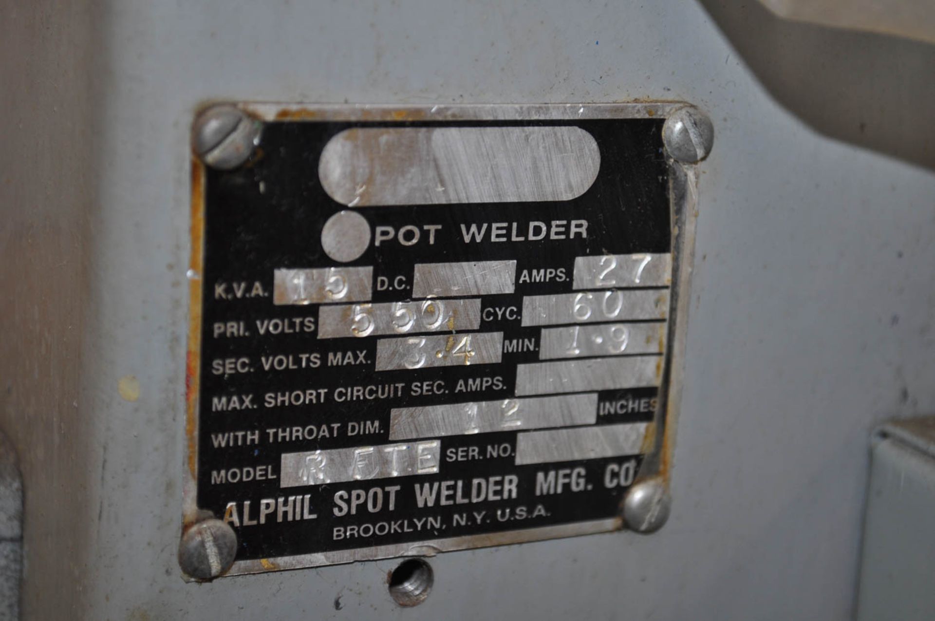 ALPHIL MDL. RFTE 20-KVA ROCKER ARM SPOT WELDER, WELD TIMER, 12" THROAT, S/N: N/A - Image 3 of 3