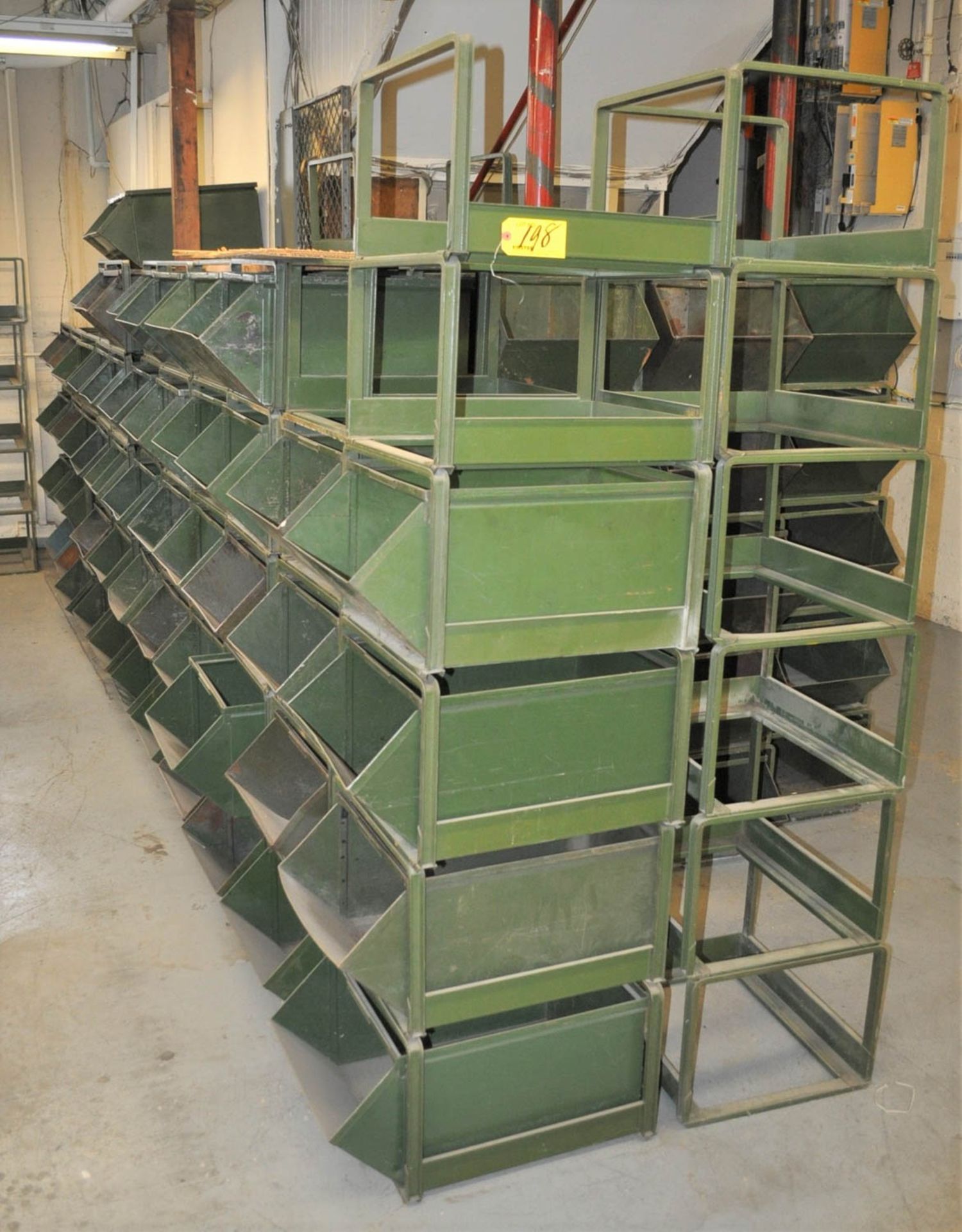 LOT OF PARTS BINS & RACKS, SIZE OF BINS: 14" X 18" X 10" DEEP