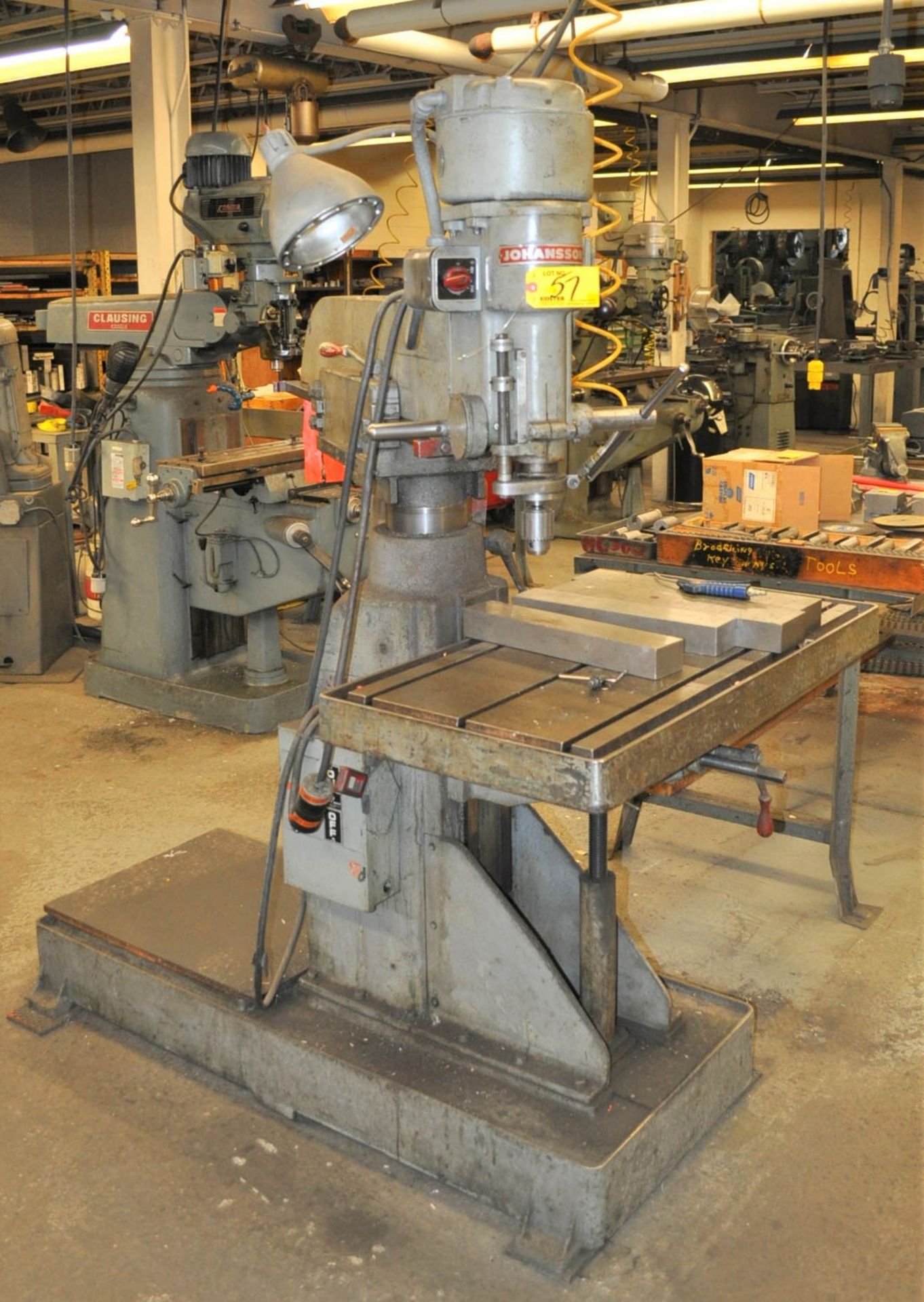 30" JOHANSSON RADIAL ARM DRILL, 37" X 17-3/4" T-SLOTTED TABLE, 8-SPINDLE SPEEDS, 125-1540 RPM, S/