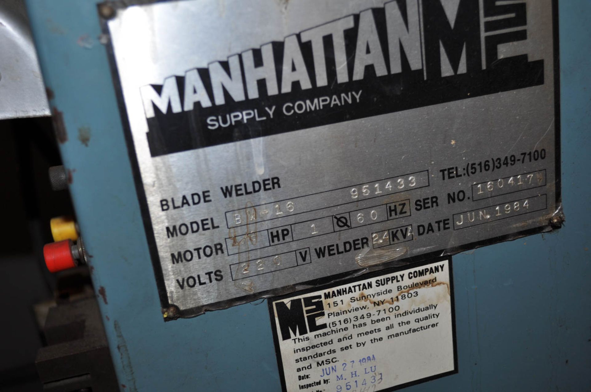 MANHATTAN MDL. BW-16 BUTT WELDING & GRINDING ATTACHMENT, S/N: 160-417 - Image 2 of 2