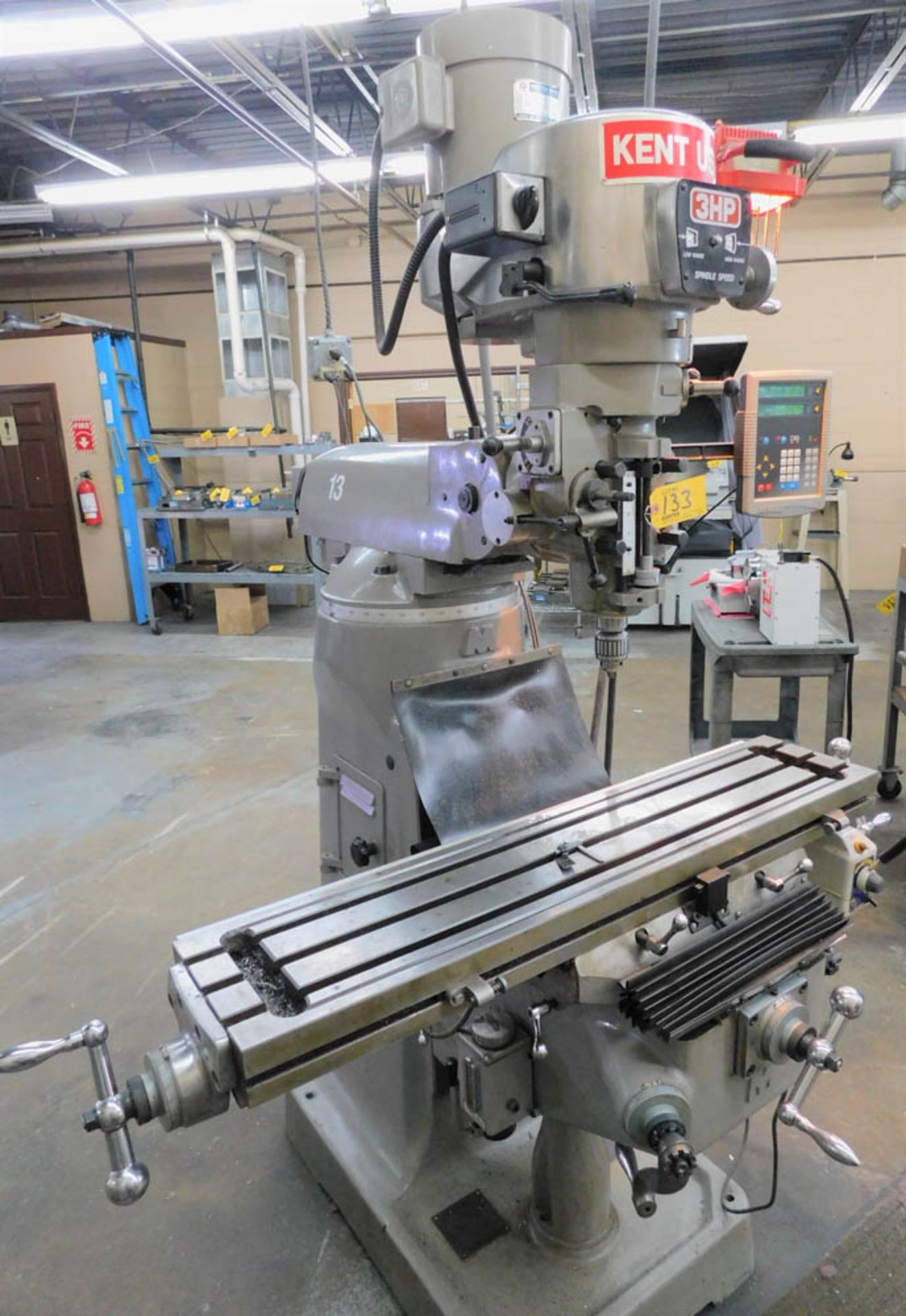 KENT USA MDL. KTM-3VS 3HP KNEE TYPE VERTICAL MILLING MACHINE, NEWALL C80 DIGITAL READOUT, 9" X 42" - Image 4 of 4