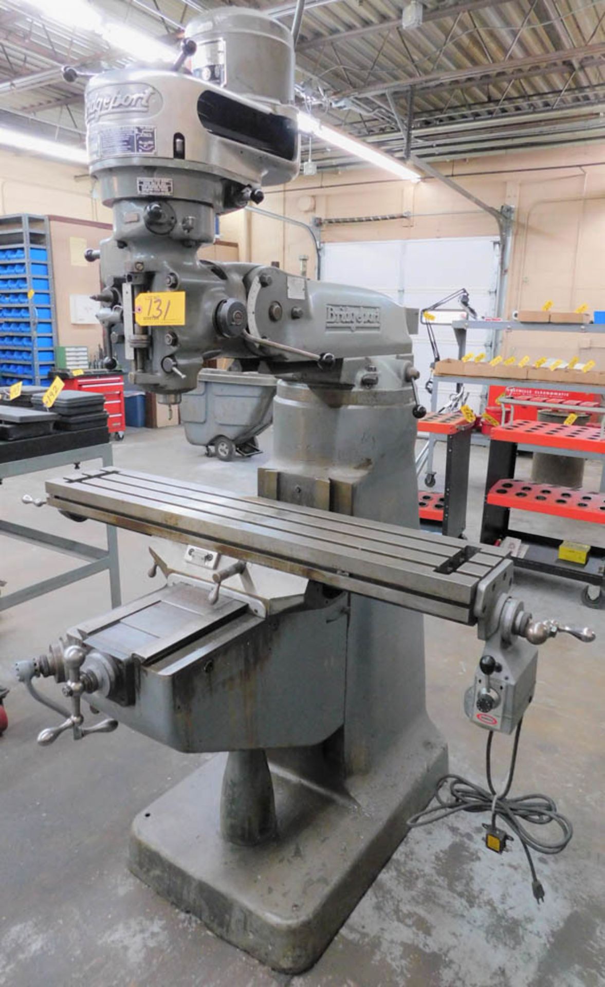 BRIDGEPORT 1HP KNEE TYPE VERTICAL MILLING MACHINE, 9" X 48" SERVO FEED TYPE 140 TABLE, 80-2720 - Image 2 of 2