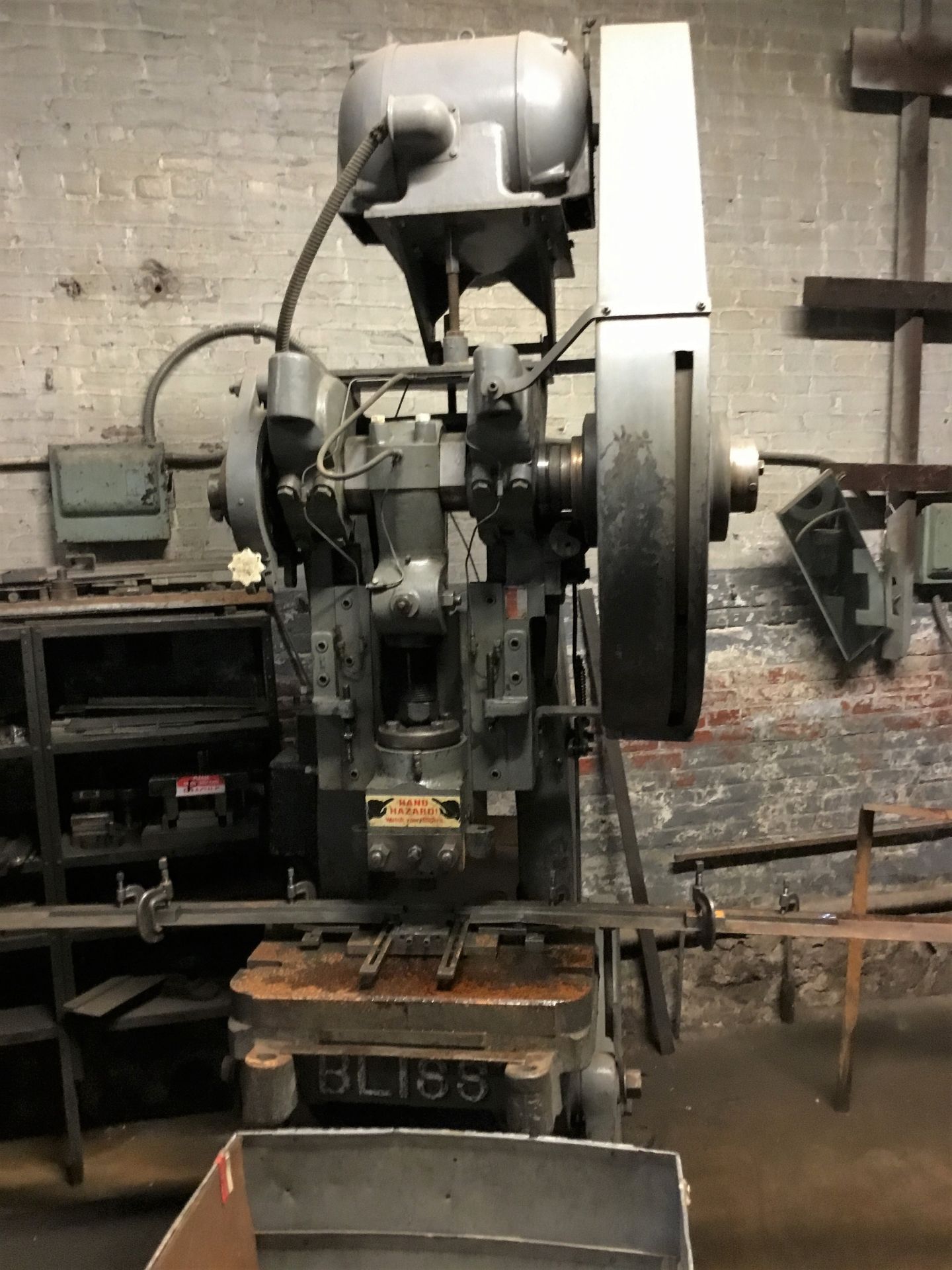 BLISS MDL. #21 35 TON MECHANICAL CLUTCH FLYWHEEL TYPE OBI PRESS, WITH 20” X 27-1/2” BED, 3” - Image 2 of 2