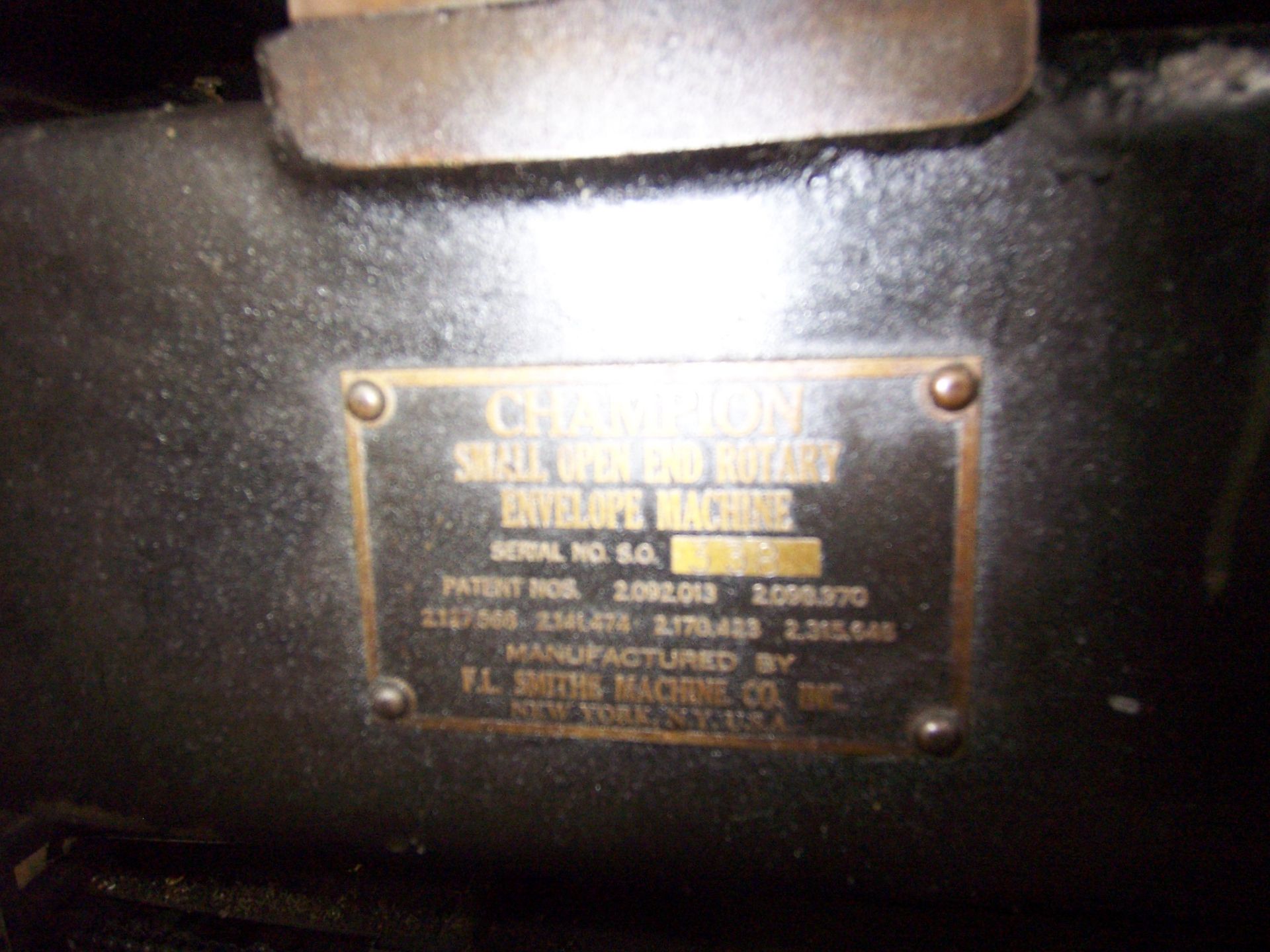 F.L. SMITHE CHAMPION S.O. SMALL OPEN END ROTARY ENVELOPE MACHINE, S/N: 338 - Image 5 of 6