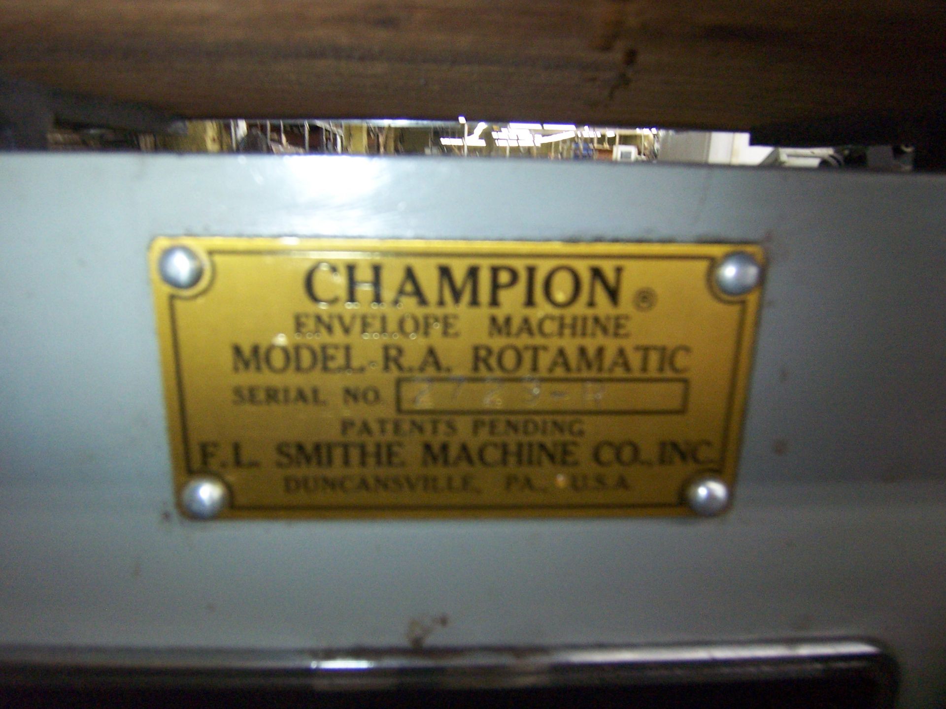 F.L. SMITHE CHAMPION RA ROTOMATIC ENVELOPE MACHINE WITH 2-PATCH GLUER, PANEL CUT, 2 OVER 1 - Image 9 of 10