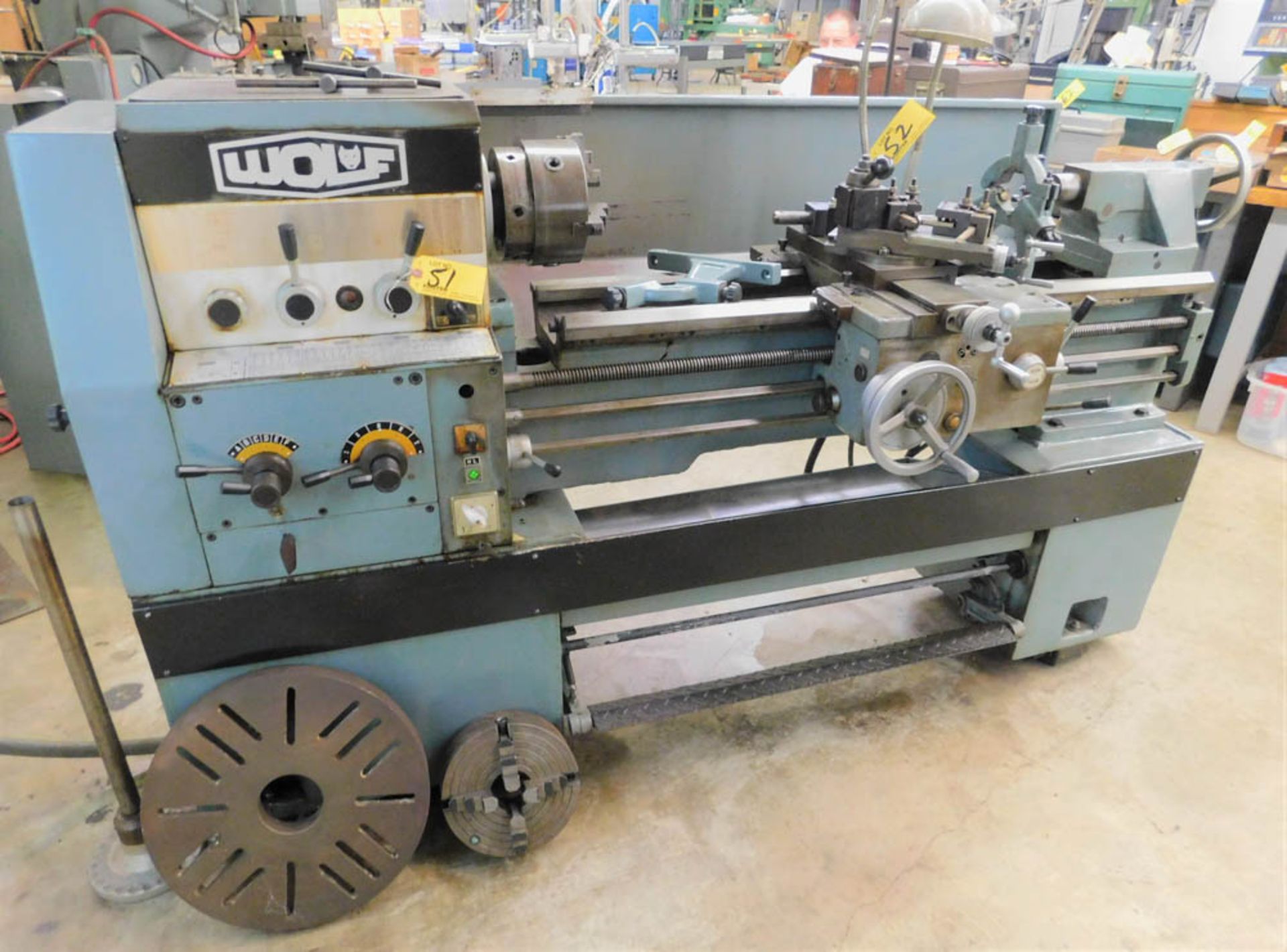 WOLF MDL. 1440 GE GAP BED GEARED HEAD ENGINE LATHE, 14" X 40". 40-1800 RPM SPINDLE, 8" 3-JAW