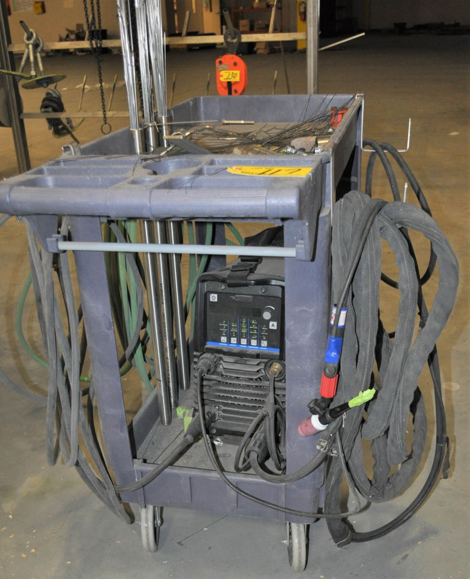 MILLER 210 TIG WELDER, SINGLE OR 3-PHASE, CARTS & CABLES, S/N: MG320668L