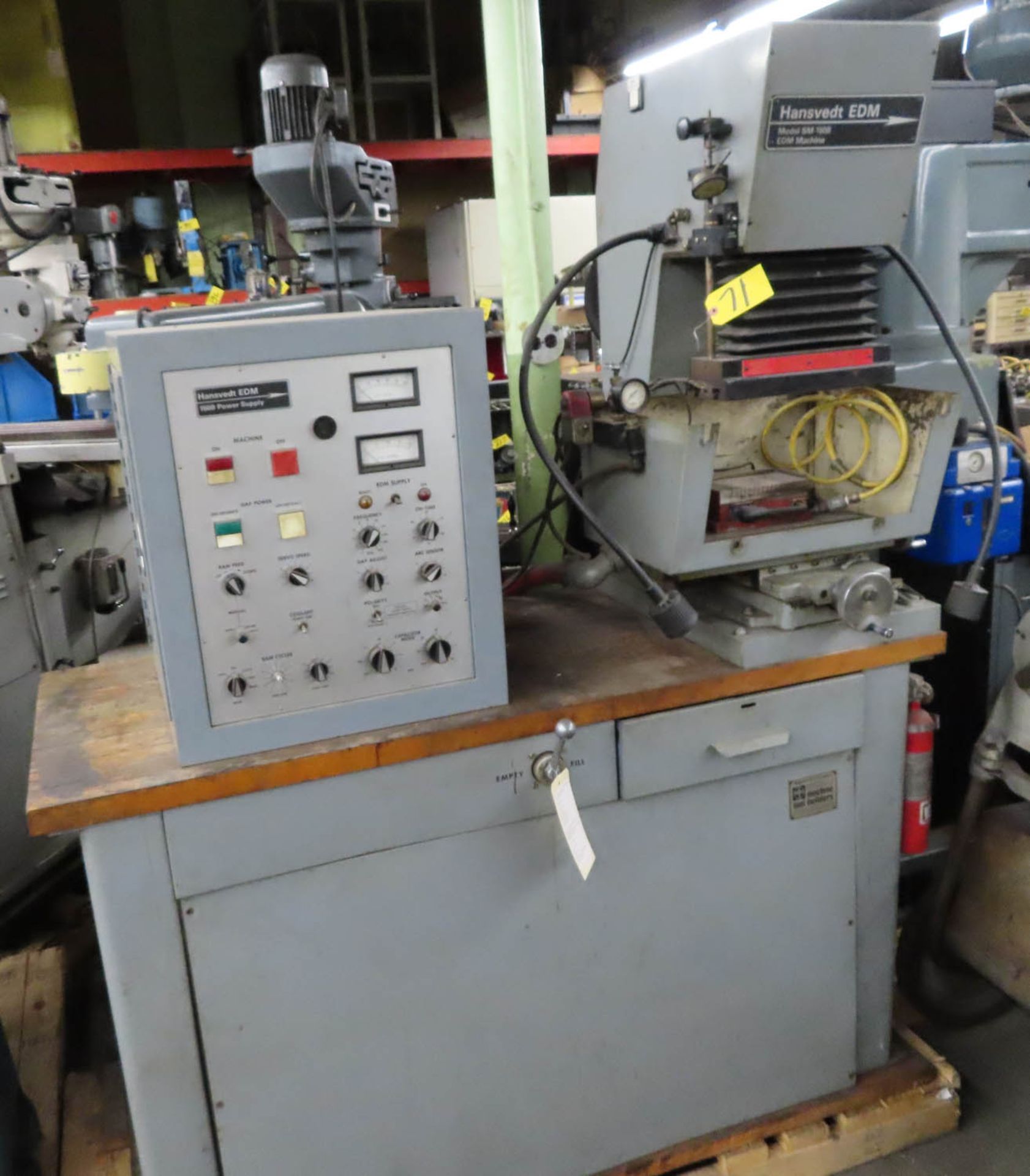 HANSVEDT MDL. #SM-150B ELECTRICAL DISCHARGE MACHINE, WITH DISTANCE RAM PLATEN TO TABLE MAX.: 16",