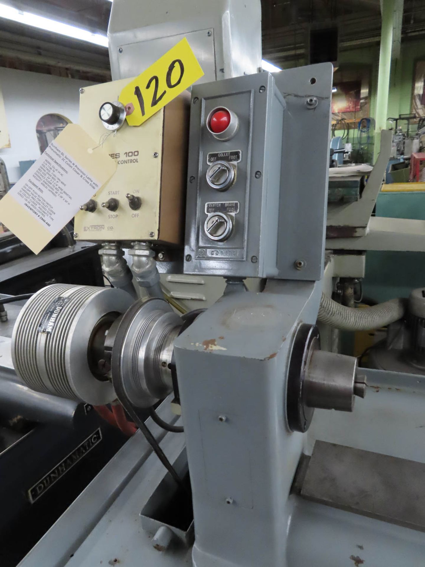 DUNHAM MDL. 32S-DL 24 AC DL SERIES M PRECISION LATHE WITH PNEUMATIC 3C COLLET CLOSER & CROSS - Image 2 of 2