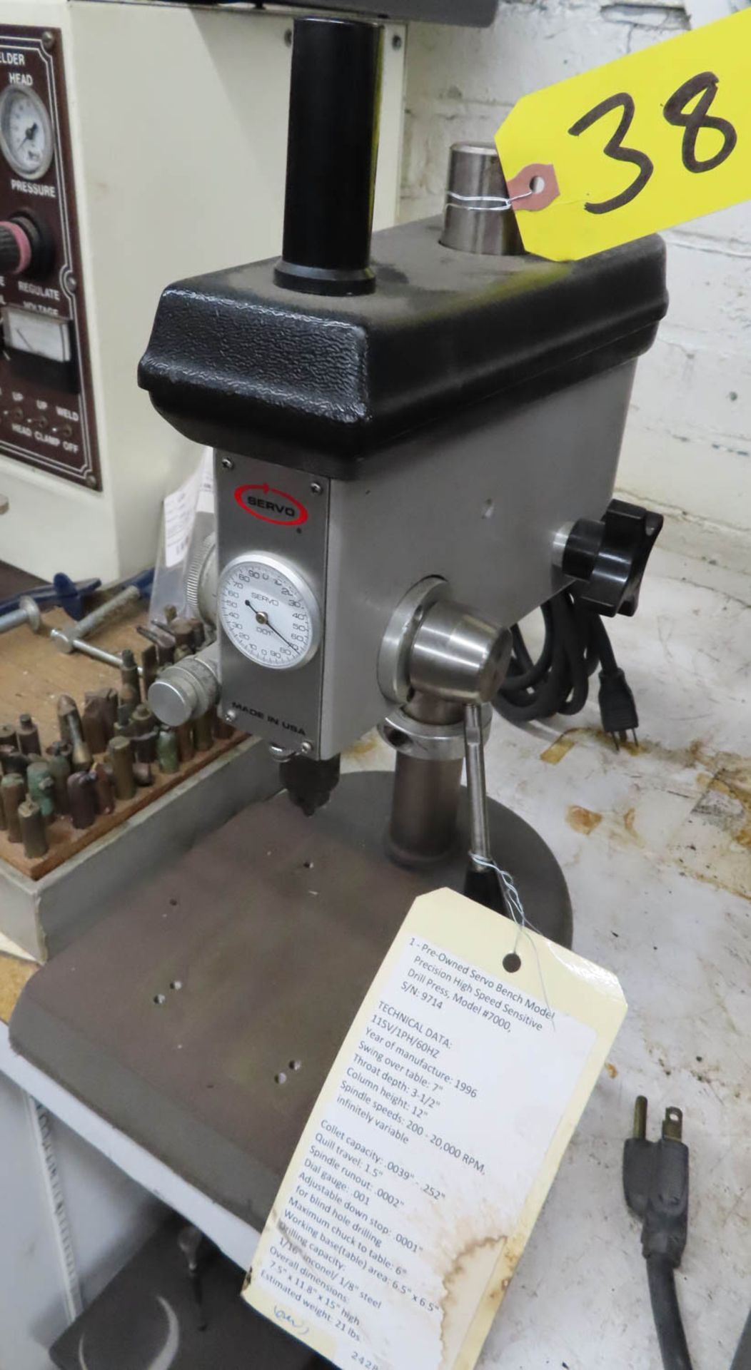 SERVO MDL. 7000 3-1/2" SENSITIVE DRILL PRESS, .0039" - .252" COLLET CAPACITY, 7" SWING OVER TABLE,